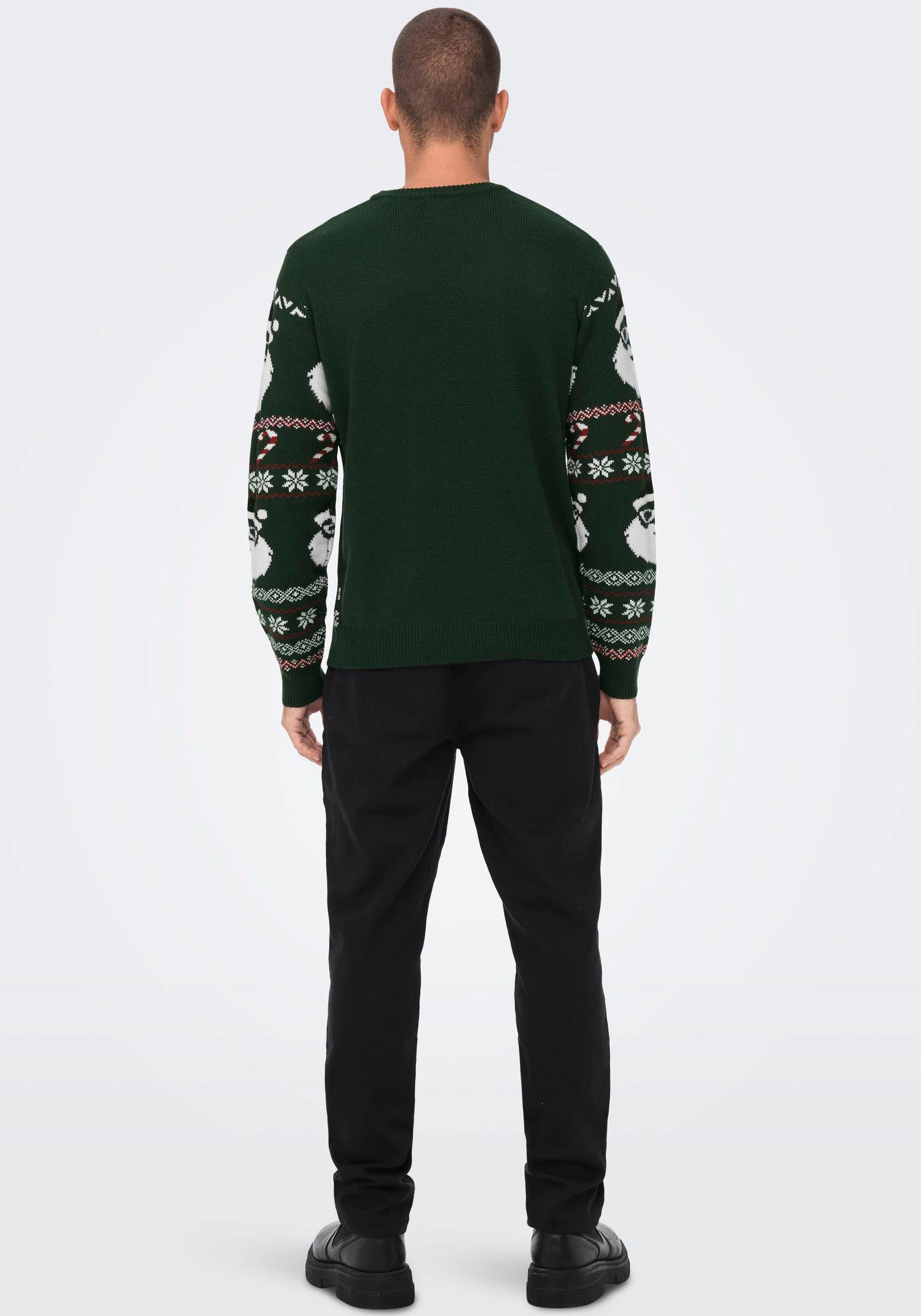 ONLY & SONS Rundhalspullover »ONSXMAS SANTA JAQ REG CREW KNIT 3994«