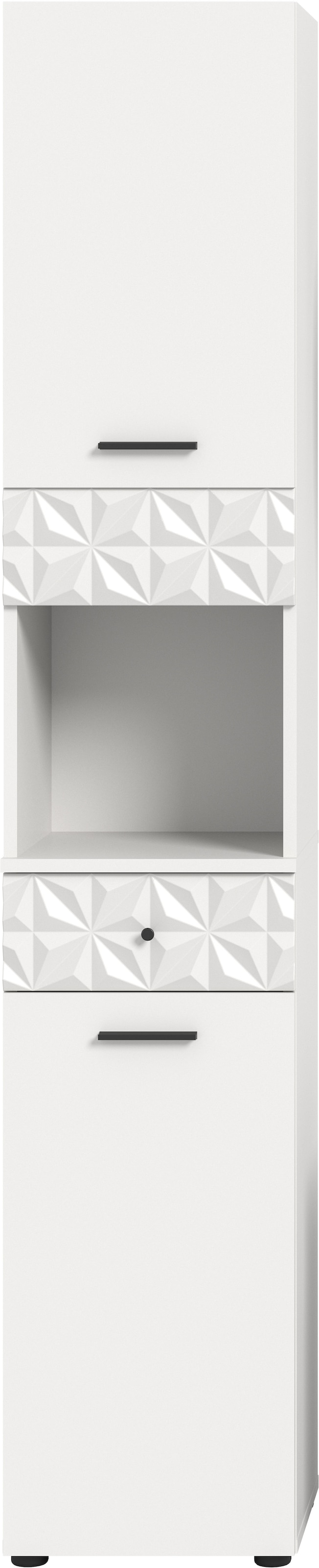welltime Hochschrank »VICENZA, TOPSELLER!, Höhe 187cm, mit Schubkasten & Ornamentabsetzung« Mehrzweckschrank, Universalschrank, Badschrank, Badhochschrank
