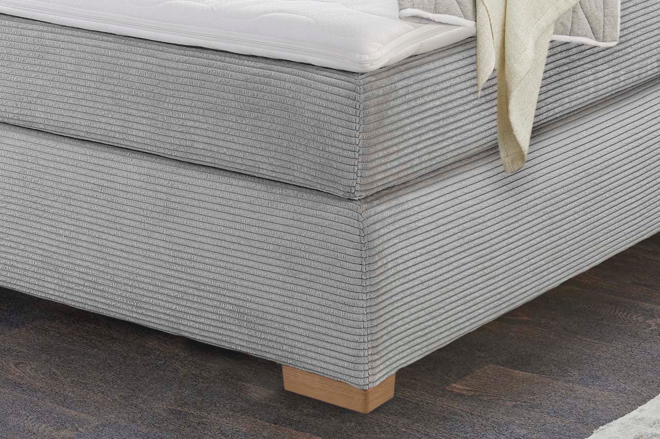 Jockenhöfer Gruppe Lit boxspring »Romy erhältlich in 140 & 180cm Breite« tissu en velours côtelé, matelas TTFK 7 zones, surmatelas KS, pieds en bois massif