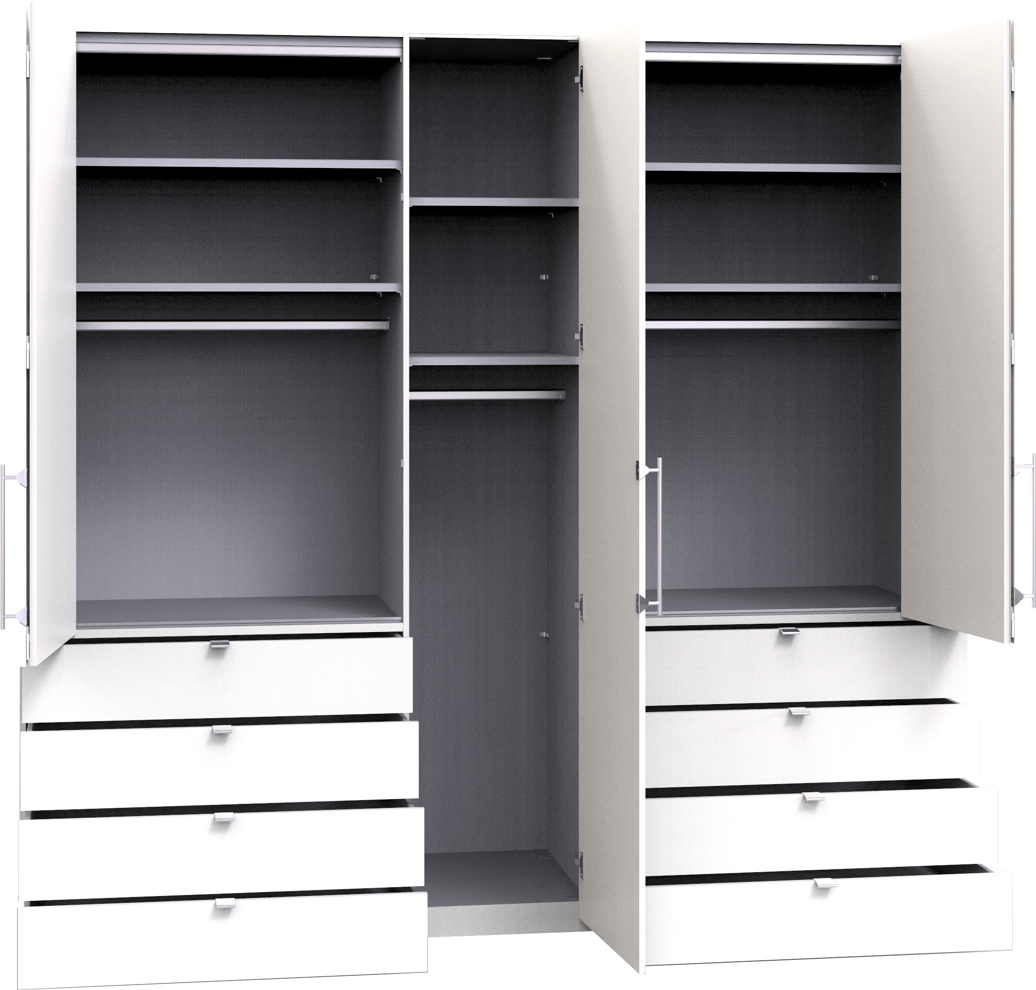 WIEMANN Falttürenschrank »Loft, hochwertige Glasfront, Metallgriffe, viel Stauraum«, (3 Breiten: 200cm/250cm/300cm, Höhe: 236cm), Qualität trifft edles Design, 8 Schubkästen, 6 Türen
