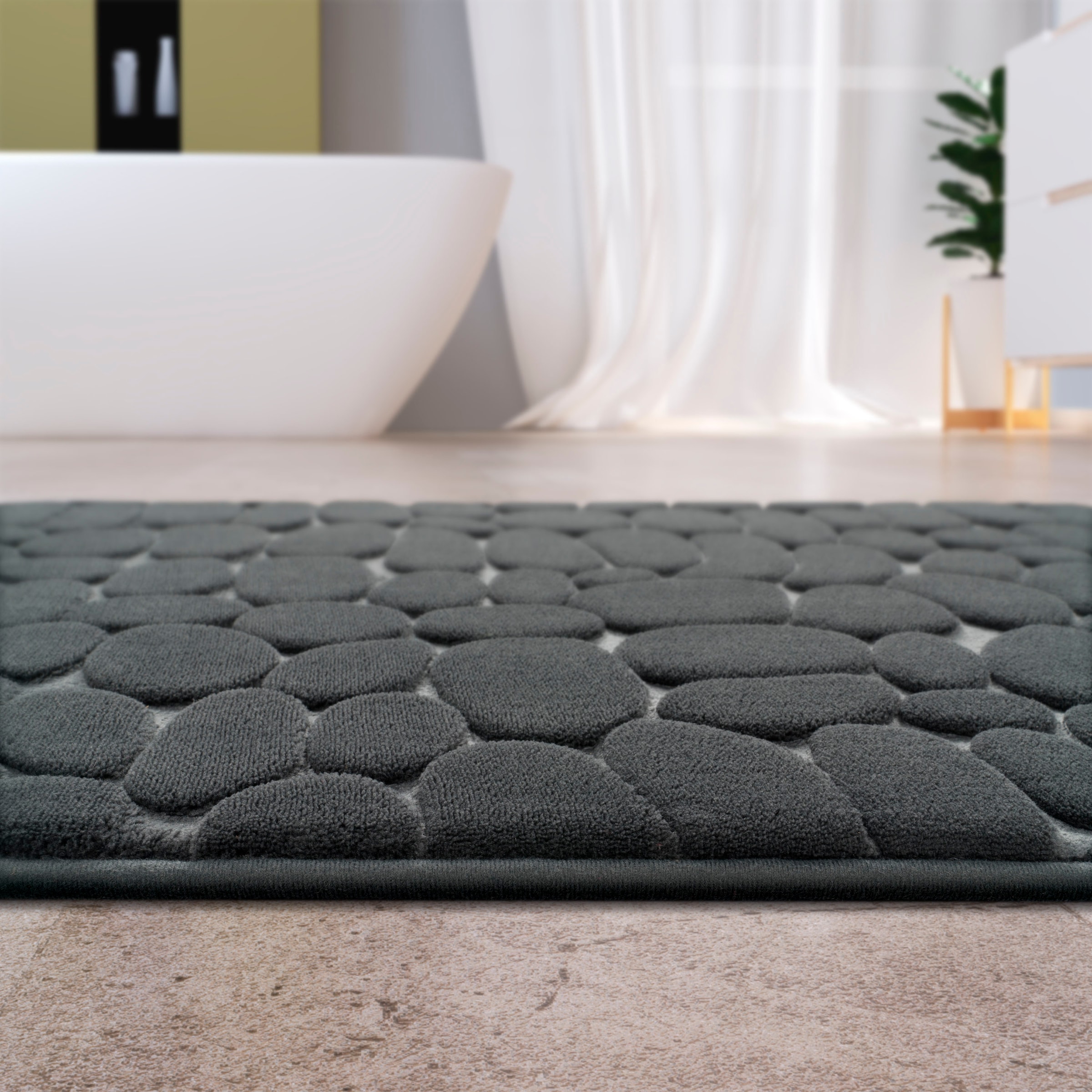 Paco Home Badematte »Corby 256«, Höhe 13 mm, fussbodenheizungsgeeignet, Badteppich, Uni Farben, Motiv Steine, Hoch-Tief Effekt