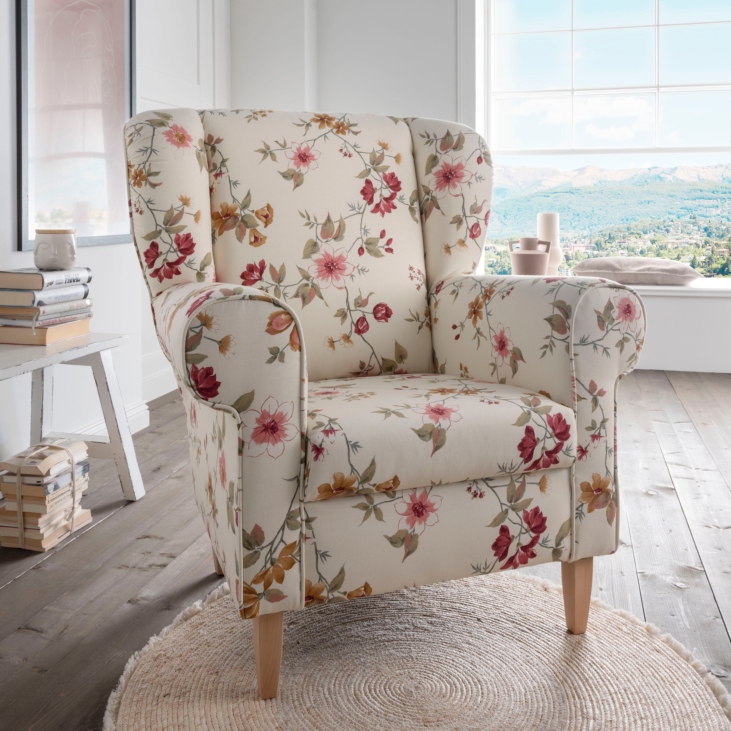Home affaire Fauteuil »Asino« mit Hahnentritt Bezug, wahlweise mit Hocker