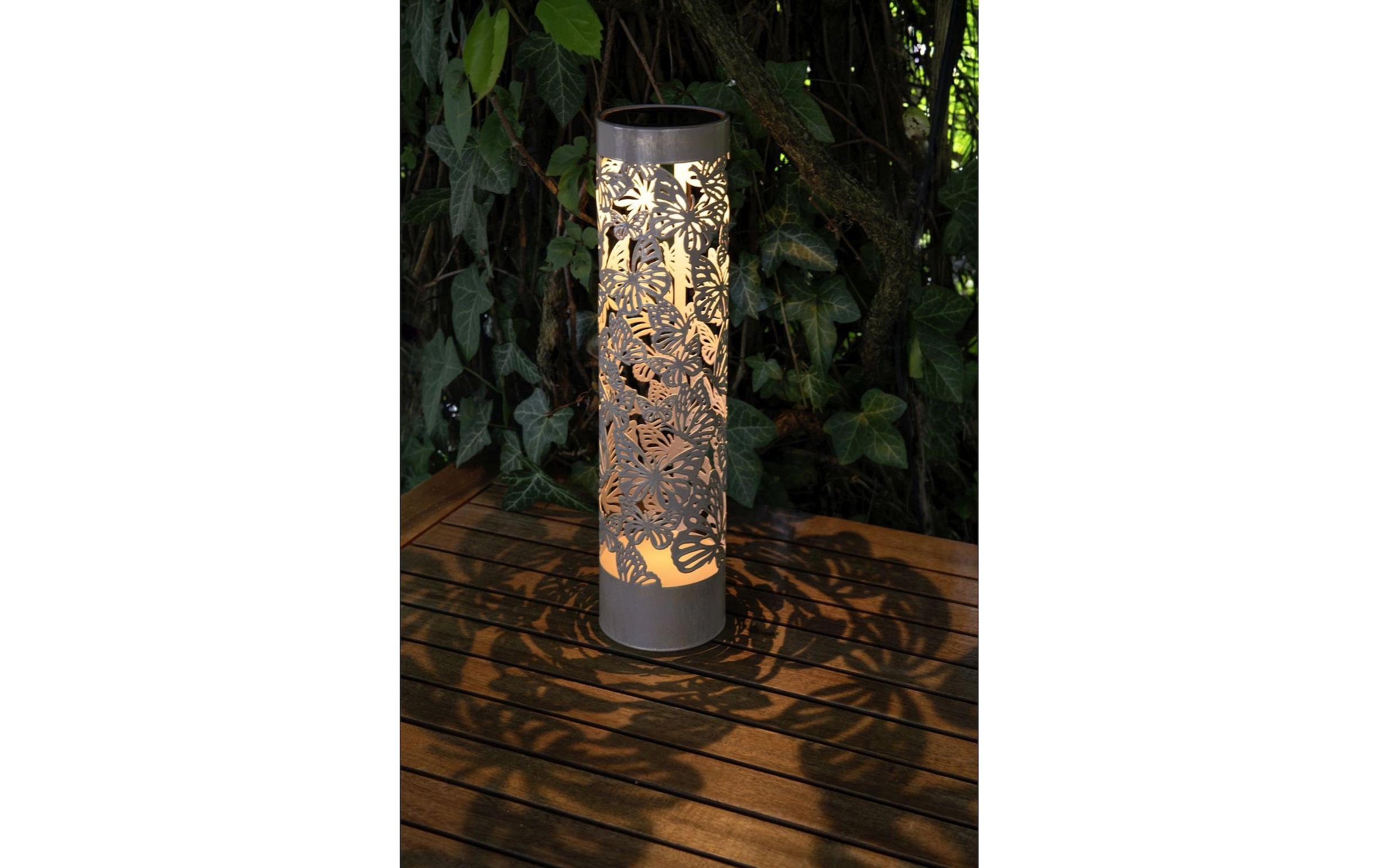 STT Laterne »Antic Pillar Farfalla 38 cm« Solar-Laterne aus Metall mit warmweissem LED-Licht