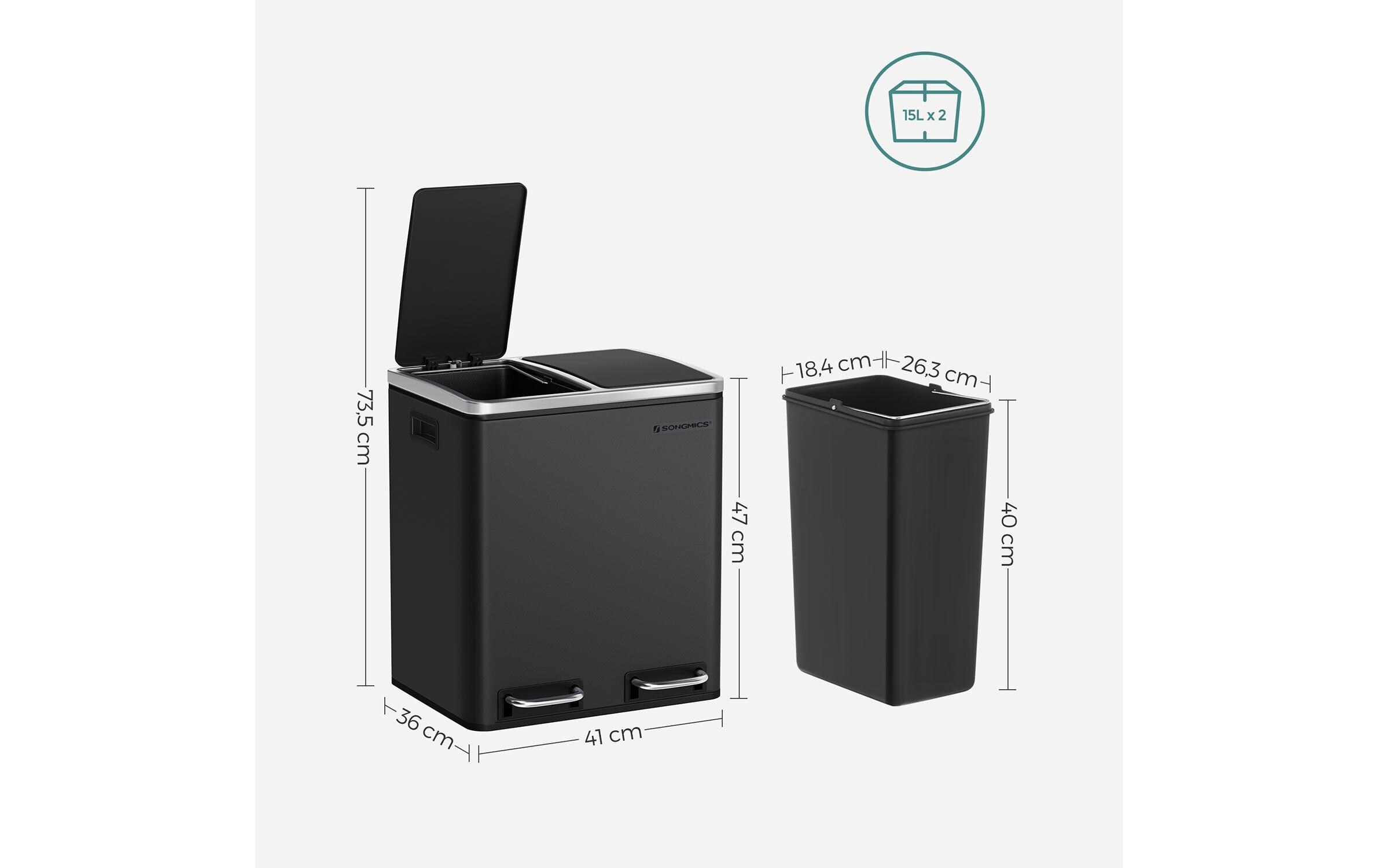 SONGMICS Mülleimer »30 l« 2 Behälter