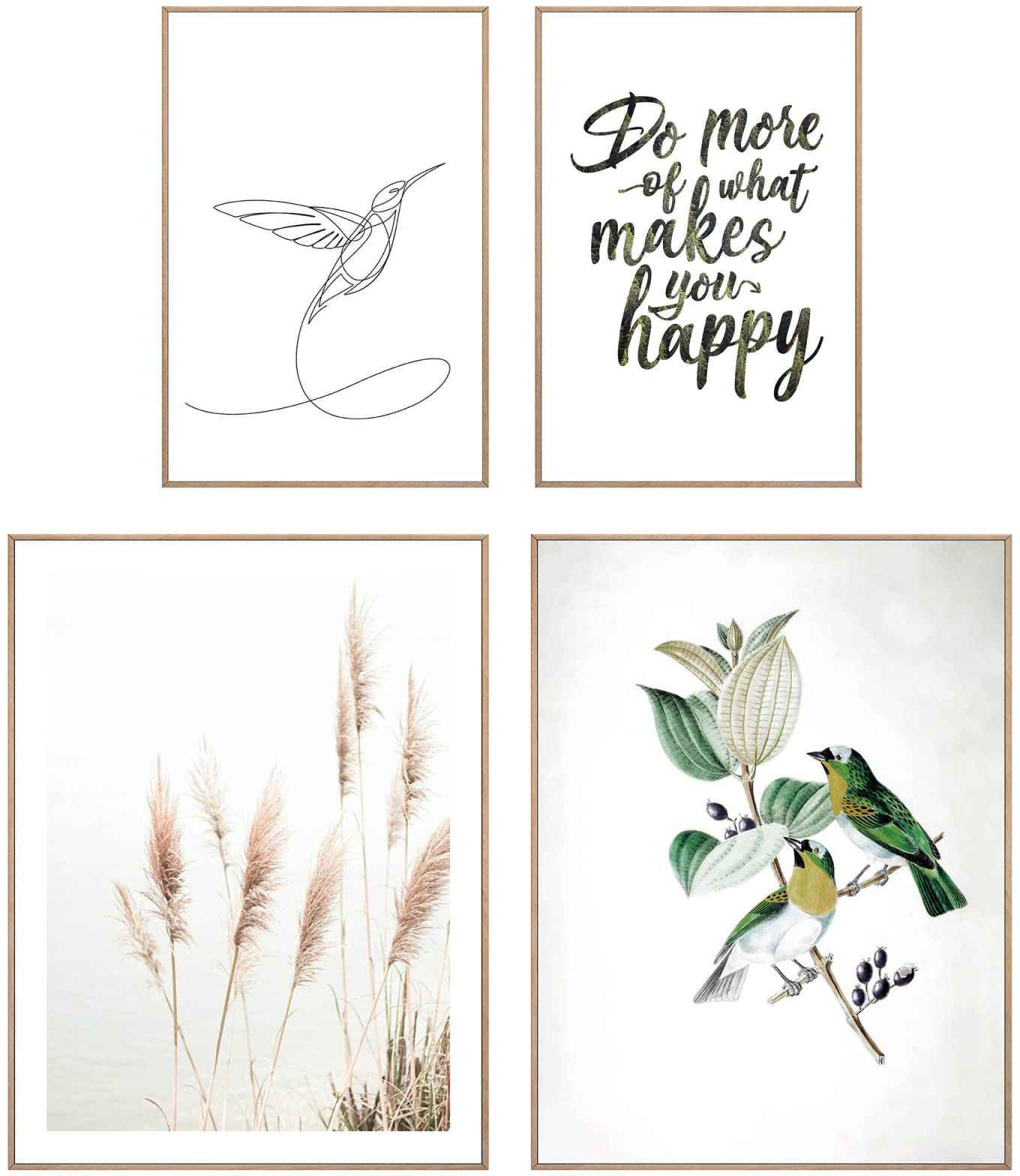 Image of Reinders! Wandbild »Wandbilder Set Pampasgras Vogel - Glück - Text - Natur«, Pflanzen, (4 St.) bei Ackermann Versand Schweiz