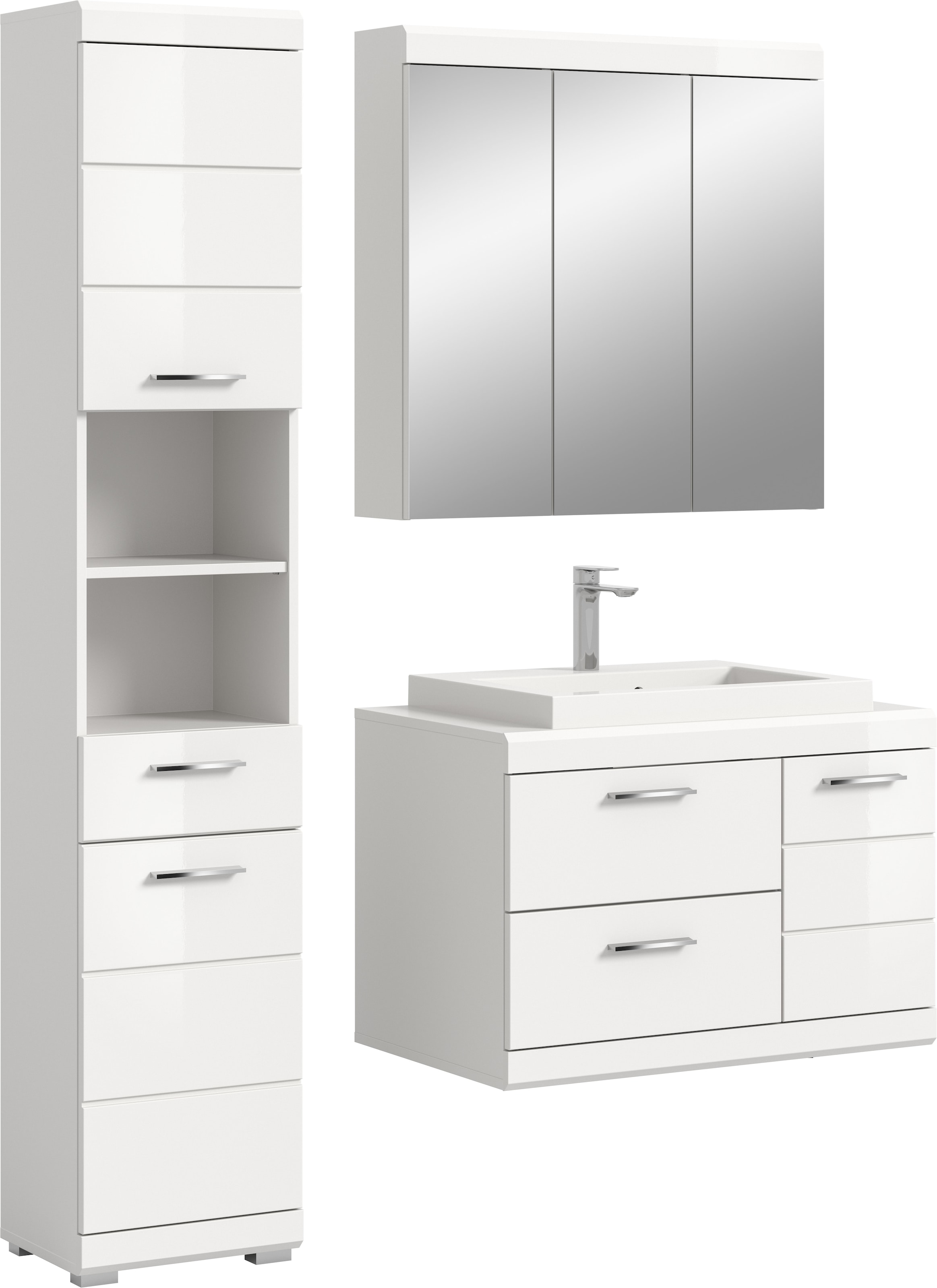 Image of welltime Badmöbel-Set "SIENA, 3-tlg., Waschtisch inkl. WB, Spiegelschrank & Hochschrank"
