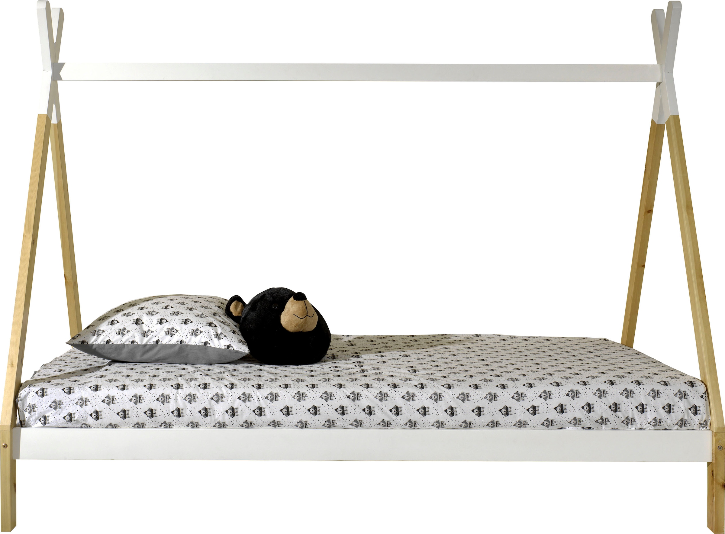 Vipack Kinderbett »TIPI, Kiefer massiv, 2-farbig lackiert, mit Rolllattenrost« B/H/T ca. 206x158,2x98cm, Querstange kann hübsch dekoriert werden,  90/200, wahlweise mit oder ohne Schublade