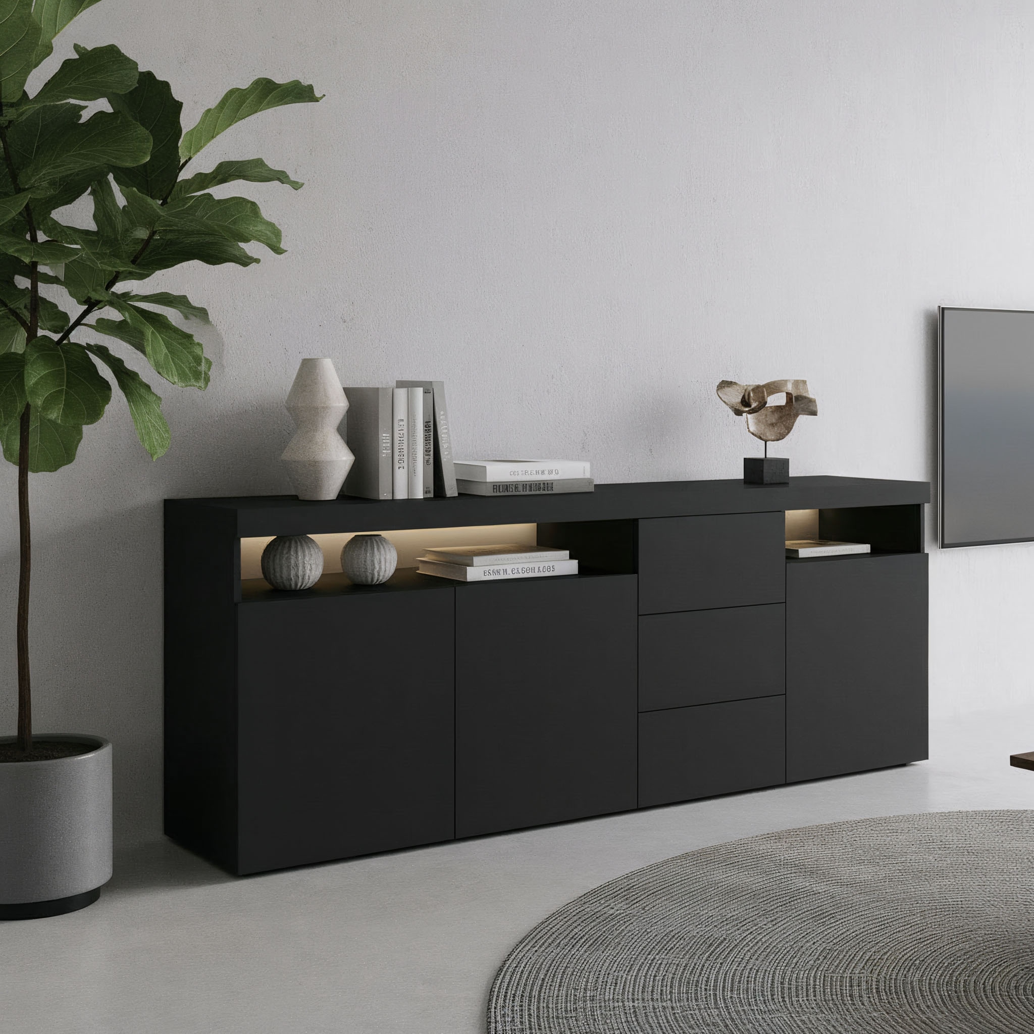 borchardt Möbel Sideboard »Kapstadt, Kommode mit Push-to-open-Funktion, Hochglanz-Dekor« Breite 200 cm mit 3 Schubkästen