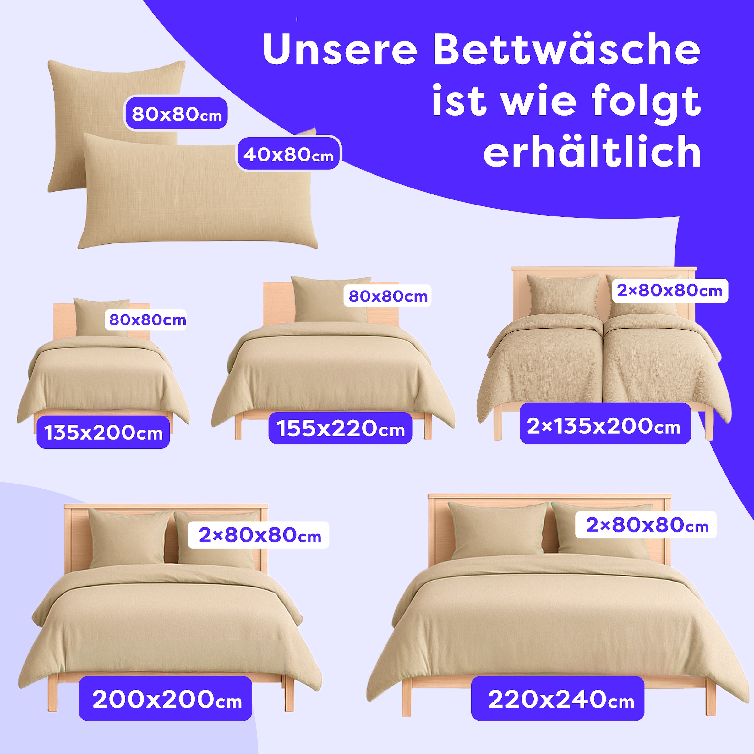Wolkenfeld Bettwäsche »Wolkenfeld Premium Musselin mit Reissverschluss« 2 tlg. tlg. aus 100% Baumwolle – Atmungsaktiv & Weich – inkl. Kissenbezug 80x80