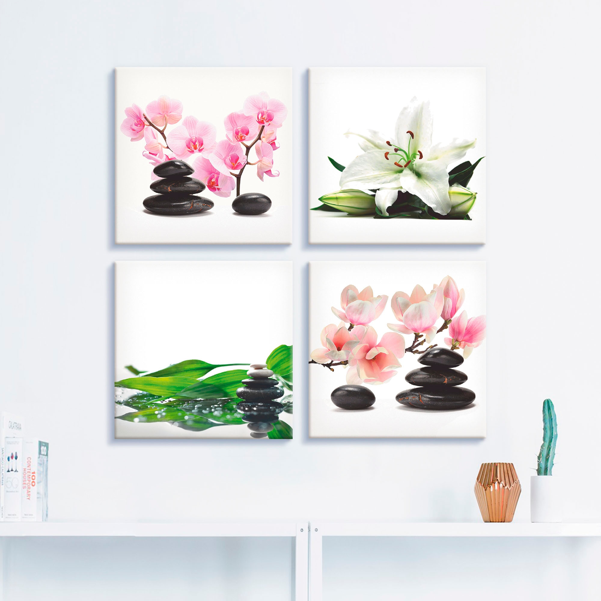 Artland Leinwandbild »Stein Orchidee Lilie Spa Bambus Magnolie« Zen 4 Stk. tlg. 4er Set, verschiedene Grössen