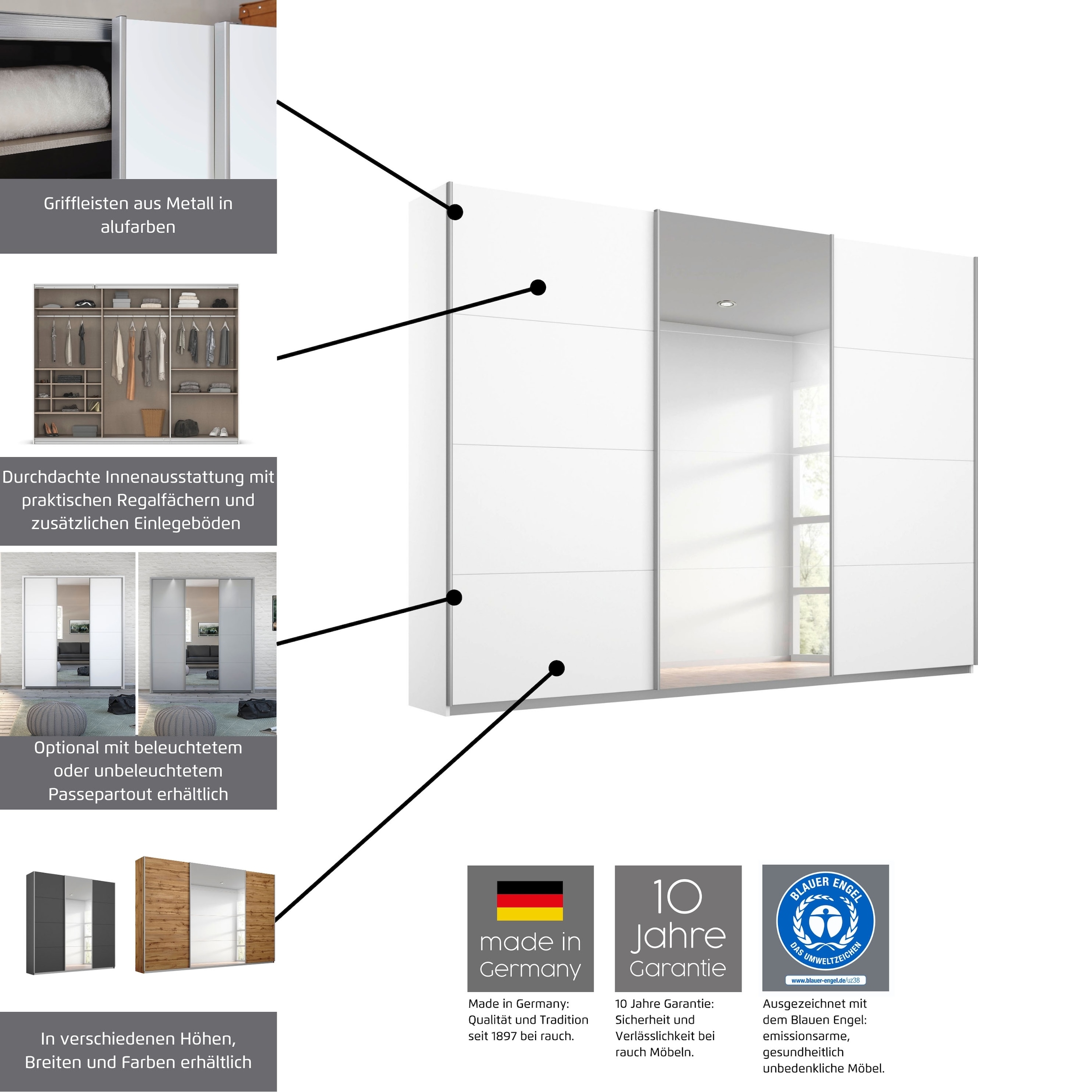 rauch Schwebetürenschrank »Kleiderschrank Schrank Garderobe Wäscheschrank TOMA«, inkl. Regaleinsatz sowie zusätzlichen Einlegeböden MADE IN GERMANY
