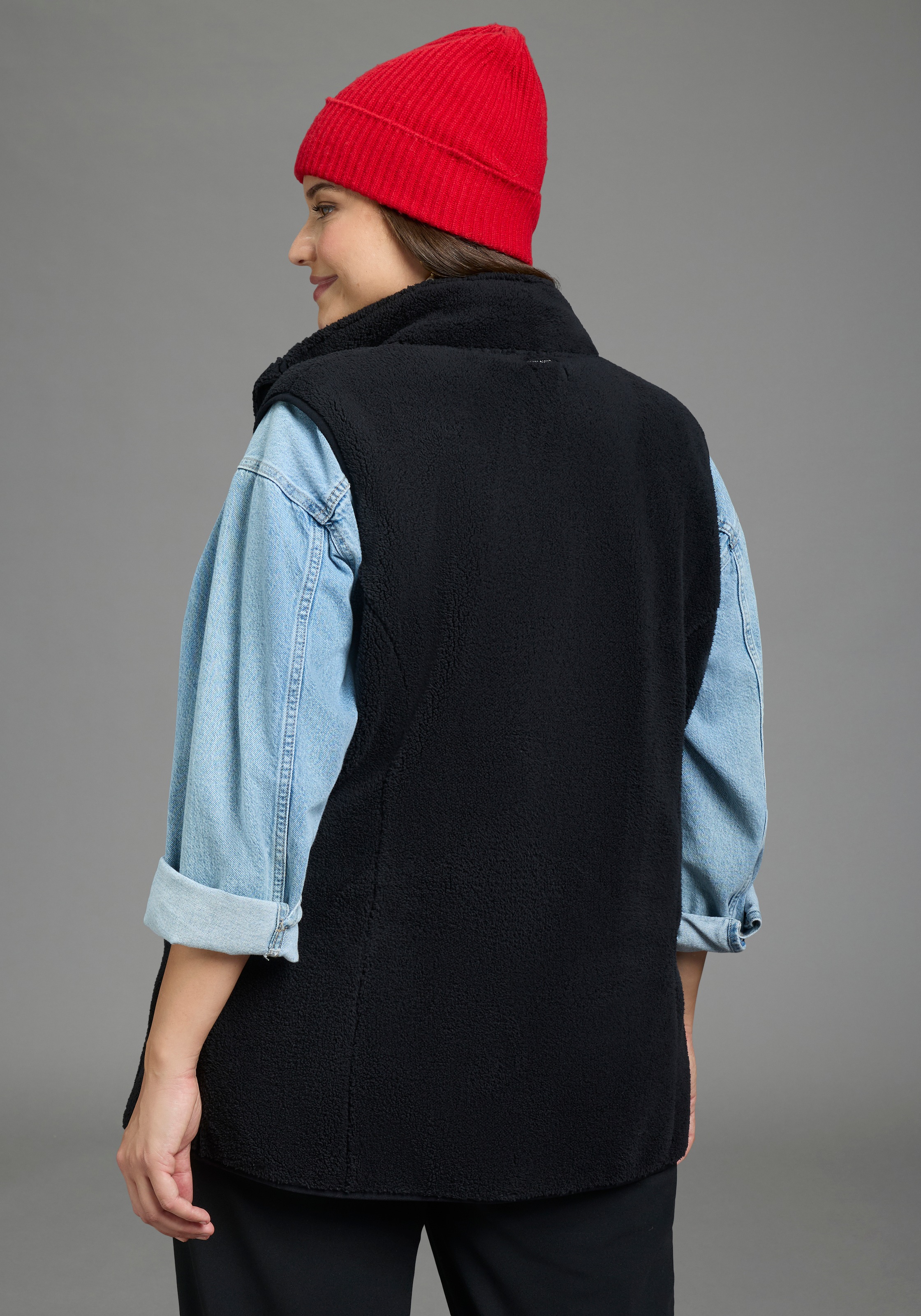 Laura Scott CURVE Longweste "Große Größen" Fleece Weste aus Teddy Fell ideal für den Übergang