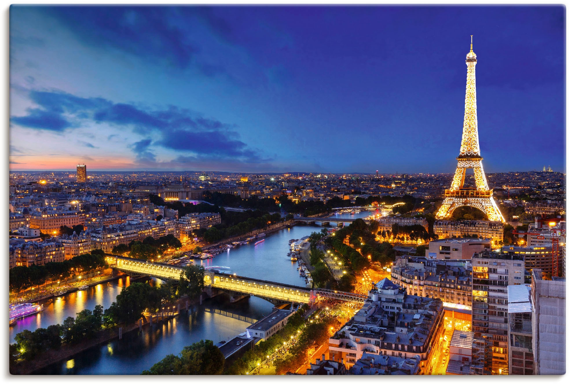 Image of Artland Wandbild "Eiffelturm und Seine am Abend, Paris" Paris 1 Stk. tlg. als Leinwandbild, Poster in verschied. Grössen