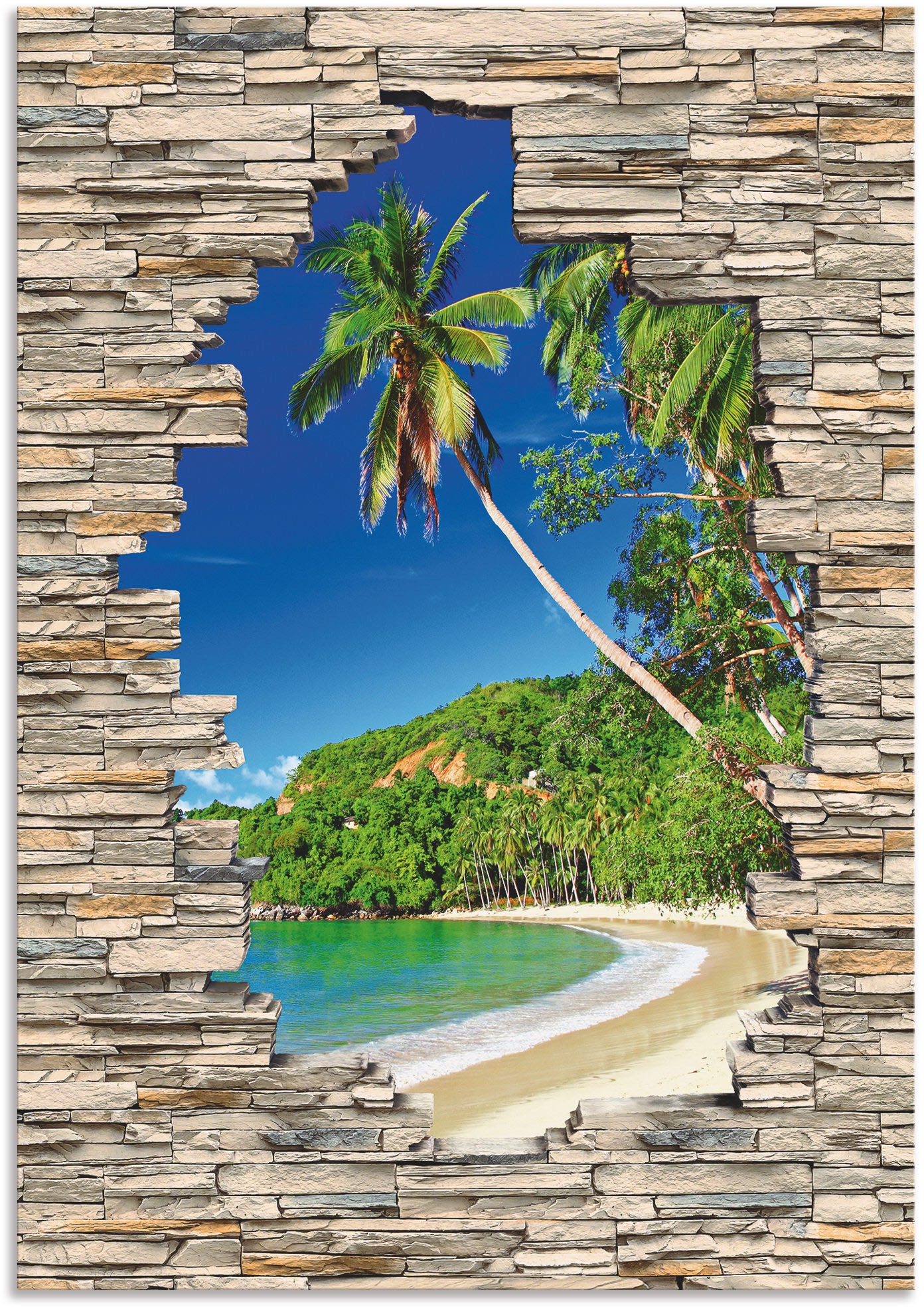 Image of Artland Wandbild »Paradies Blick Steinmauer«, Karibikbilder, (1 St.), in vielen Grössen & Produktarten - Alubild / Outdoorbild für den Aussenbereich, Leinwandbild, Poster, Wandaufkleber / Wandtattoo auch für Badezimmer geeignet bei Ackermann Versand Schwe