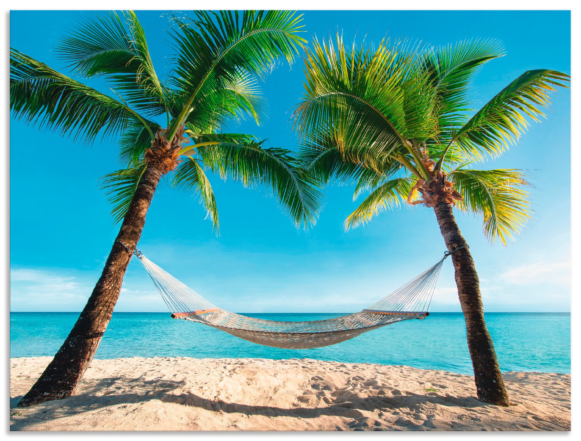 Image of Artland Wandbild »Palmenstrand Karibik mit Hängematte«, Amerika, (1 St.), in vielen Grössen & Produktarten - Alubild / Outdoorbild für den Aussenbereich, Leinwandbild, Poster, Wandaufkleber / Wandtattoo auch für Badezimmer geeignet bei Ackermann Versand S