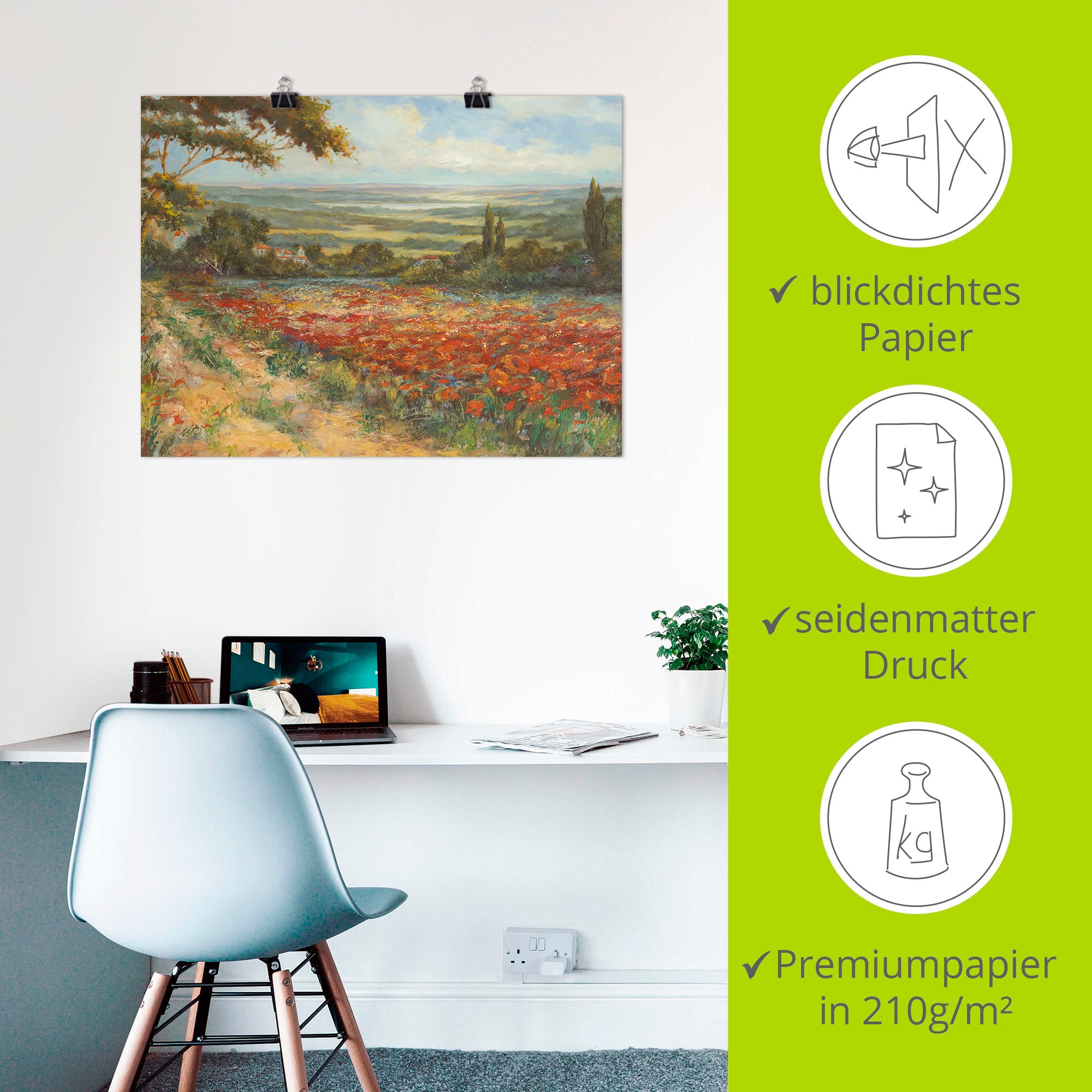 Artland Wandbild »Weg am Mohnfeld«, Wiesen & Bäume, (1 St.), als Leinwandbild, Poster in verschied. Grössen