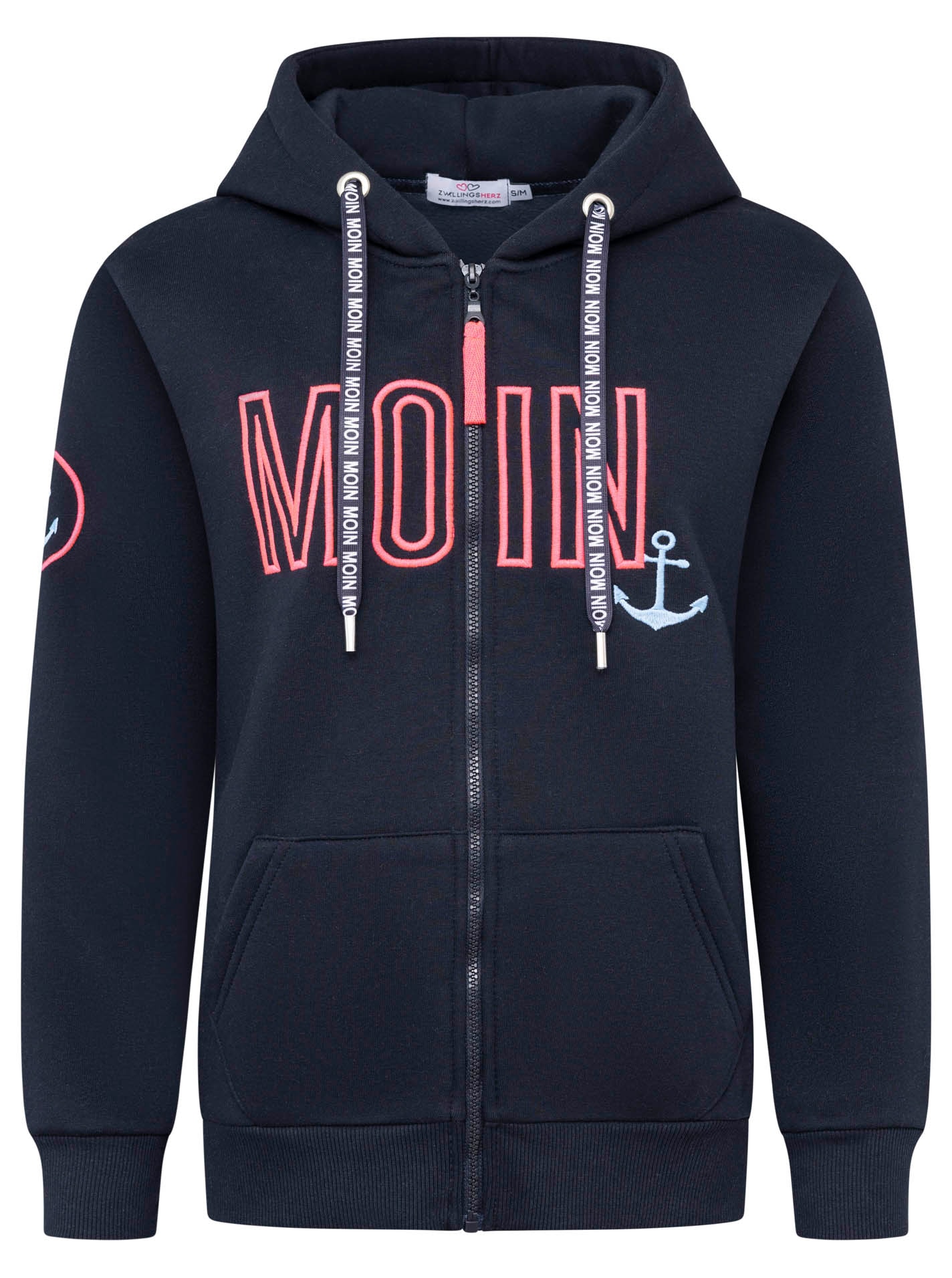 Zwillingsherz Kapuzensweatjacke »"Maritim"«, mit gesticktem MOIN und Anker Logo und Reissverschluss