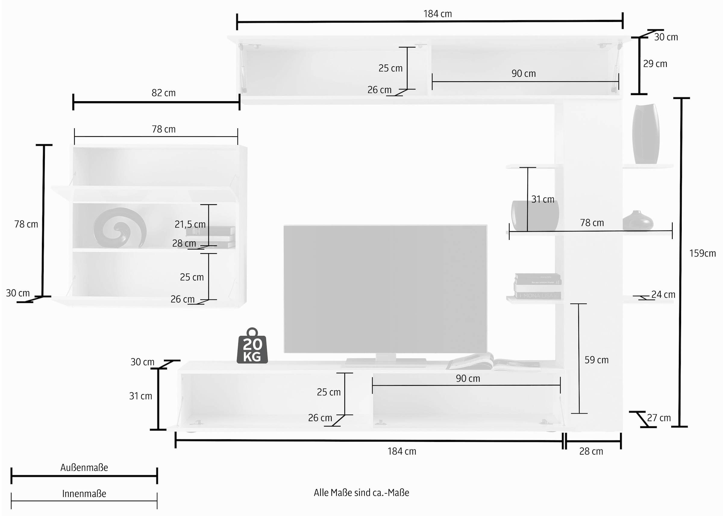 INOSIGN Wohnwand »Sorano«, (Set, 4 St.), mit Hängeschrank