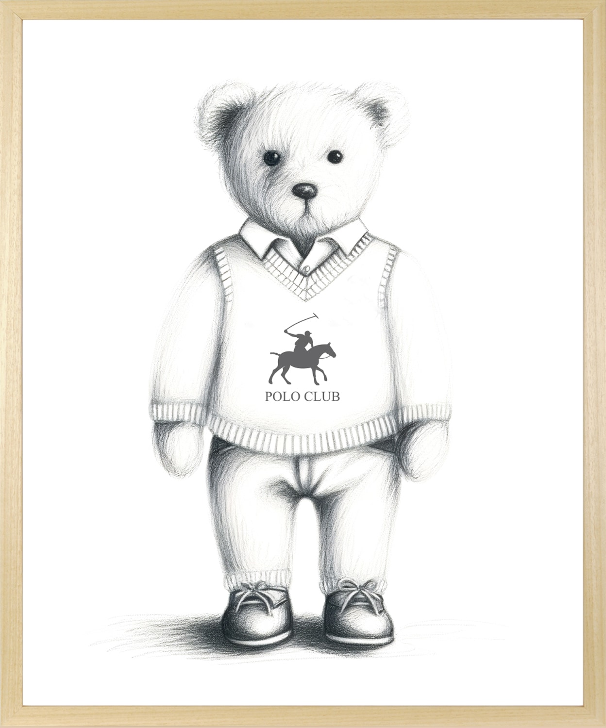 queence Tableau avec cadre »Vintage Polo Teddy Bär in Pullunder« Images de mode | Mode | Mode | Ours | Ours | Personnages impression poster HD Premium incluant cadre en bois massif beige