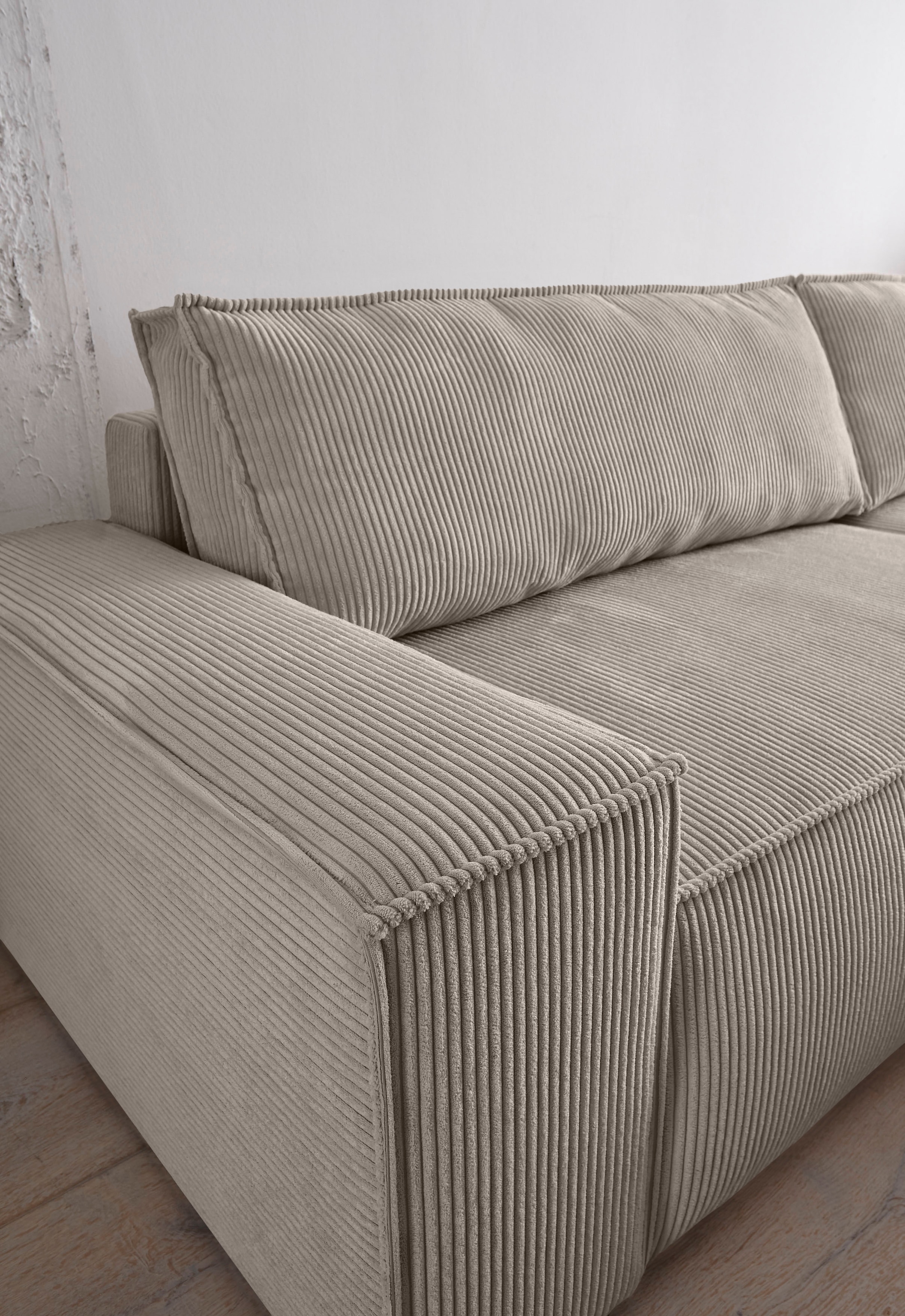 Home affaire Canapé d'angle »SHERWOOD Schlafsofa 267 cm, L-Form,« Schlaffunktion mit Bettkasten (210x136 cm), Cord, Vintage, Samtvelours