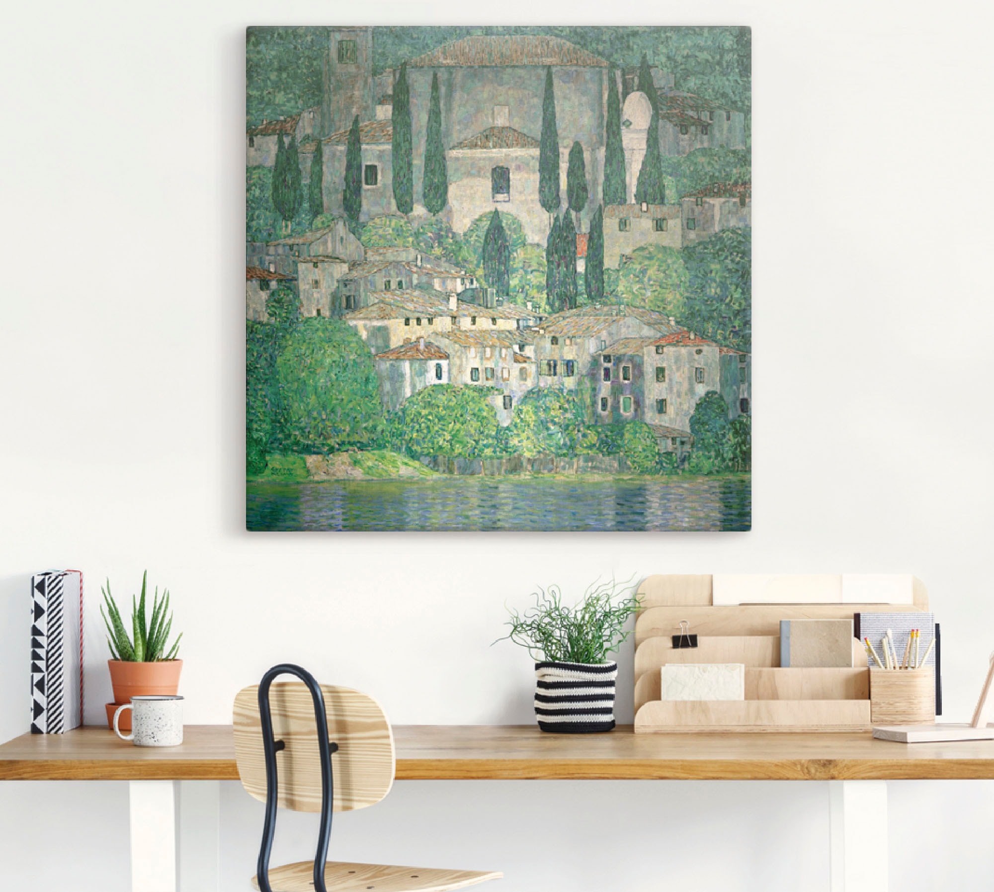 Artland Leinwandbild »Kirche in Cassone (Landschaft mit Zypres«, Europa, (1 St.), auf Keilrahmen gespannt