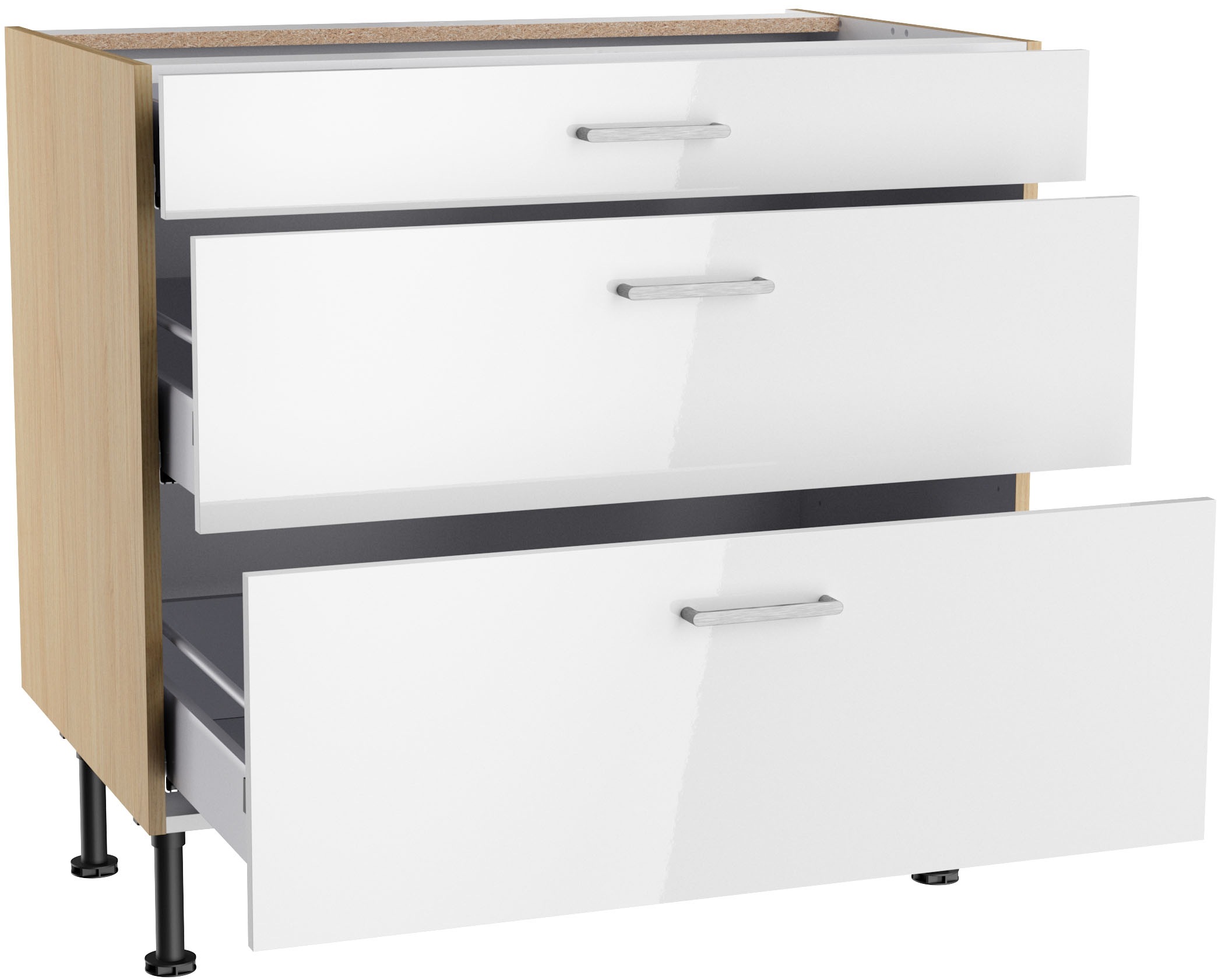KOCHSTATION Unterschrank »KS-Lucy« Breite 90 cm, 1 Schubkasten, 2 Auszügen, Soft-Close, verstellbare Füsse