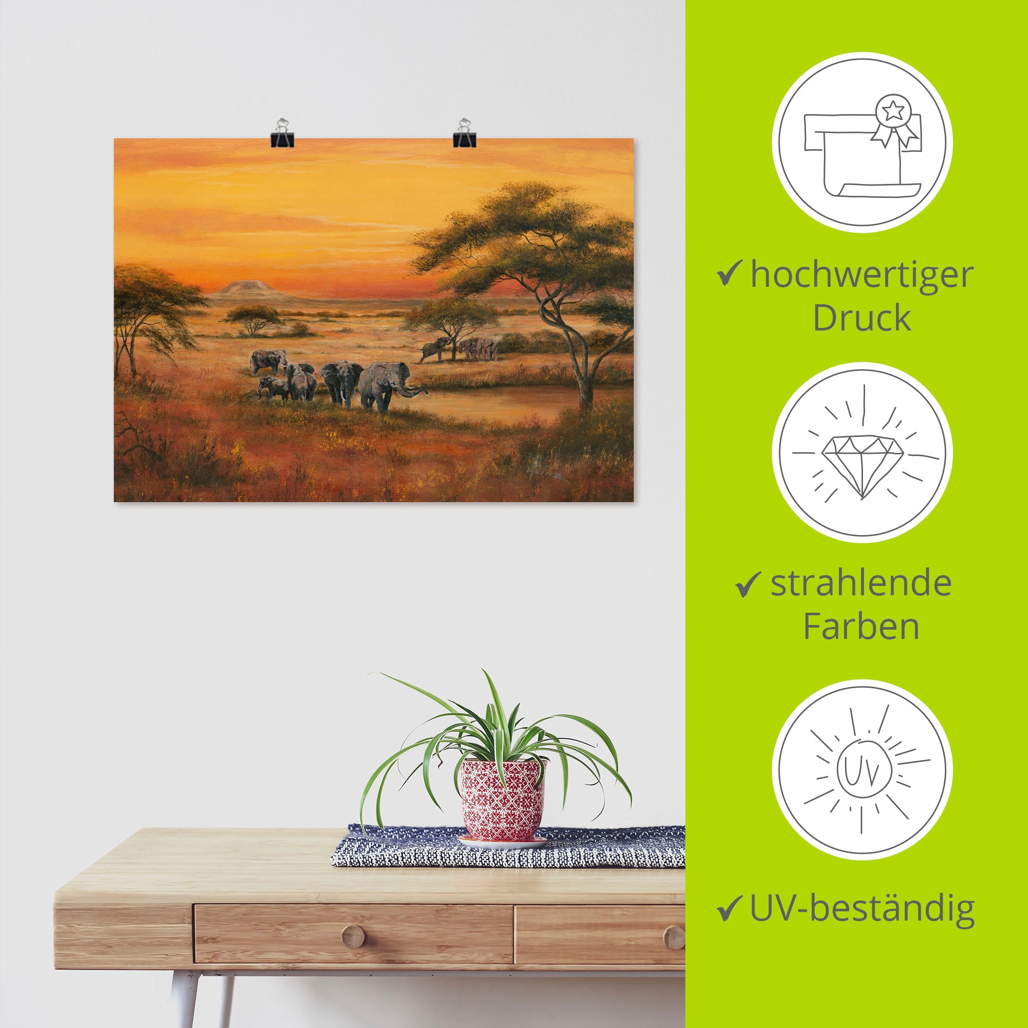 Artland Wandbild »Afrika Elefanten«, Afrika, (1 St.), als Alubild, Outdoorbild, Leinwandbild, Poster in verschied. Grössen
