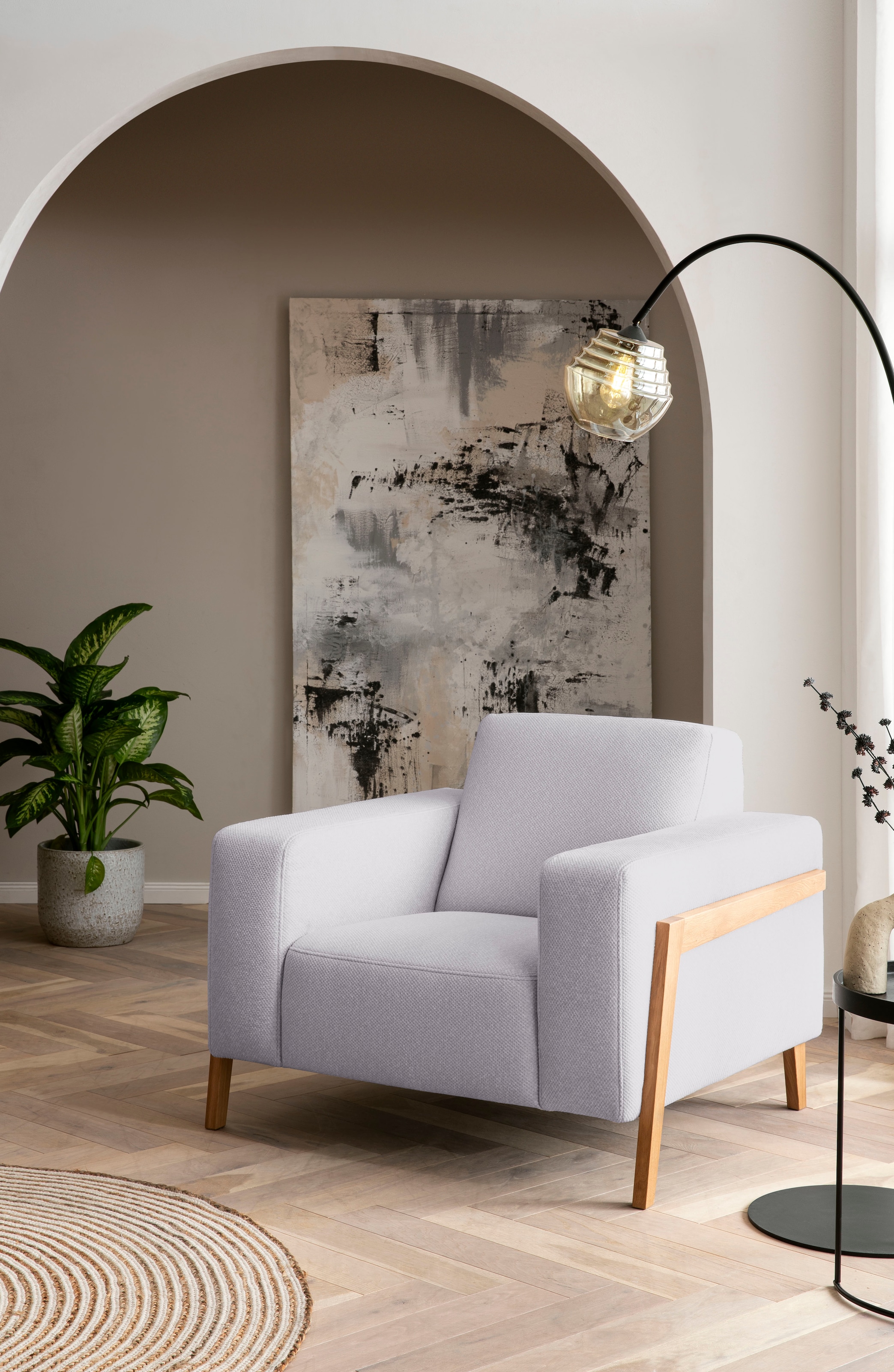 exxpo - sofa fashion Sessel »Starr, Loungesessel«, im Scandinavian Design, mit Massive Holzfüsse, frei im Raum stellbar