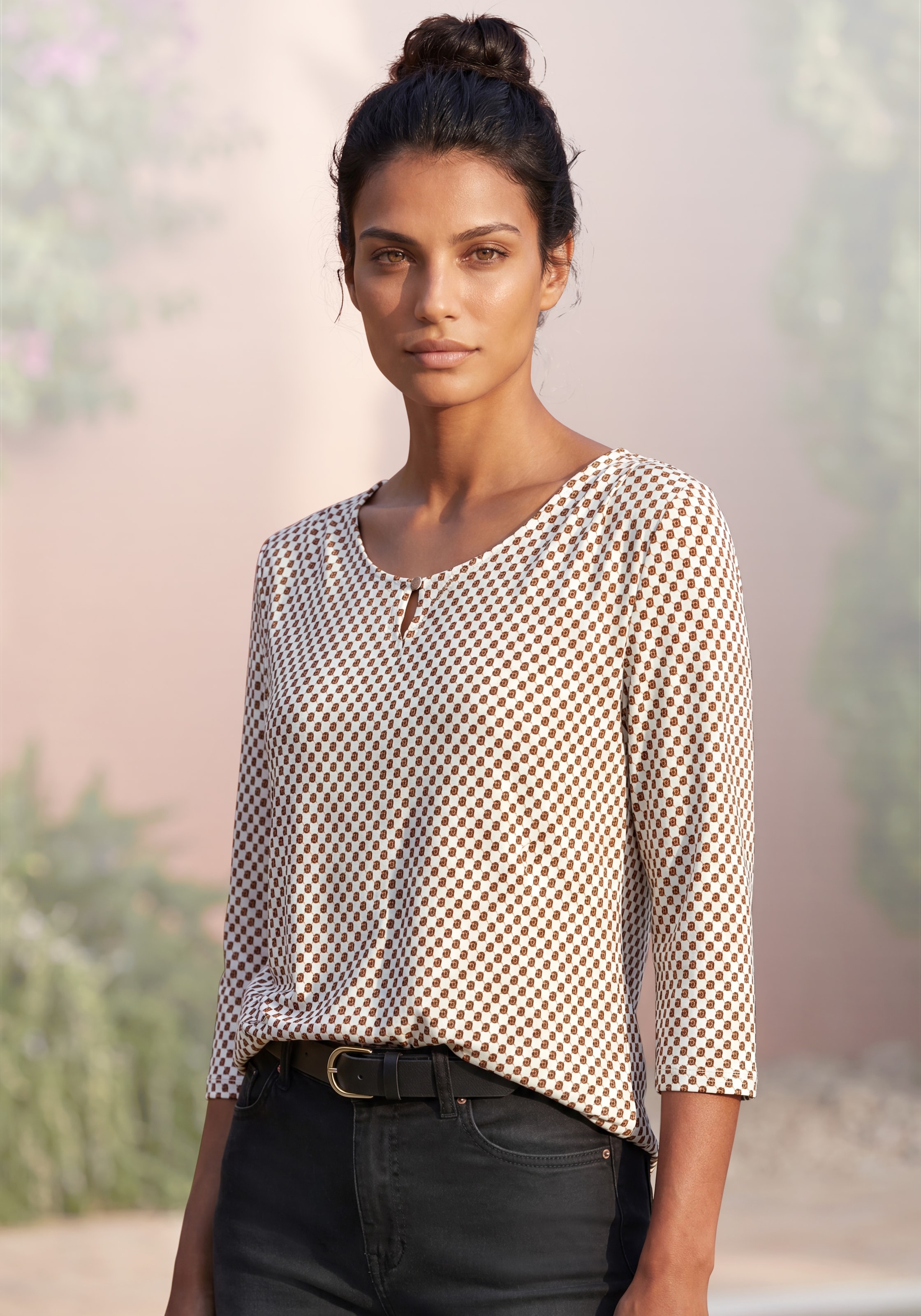 Vivance T-shirt à manches 3/4 »mit  Zierknopf am Ausschnitt« en jersey de viscose élastique
