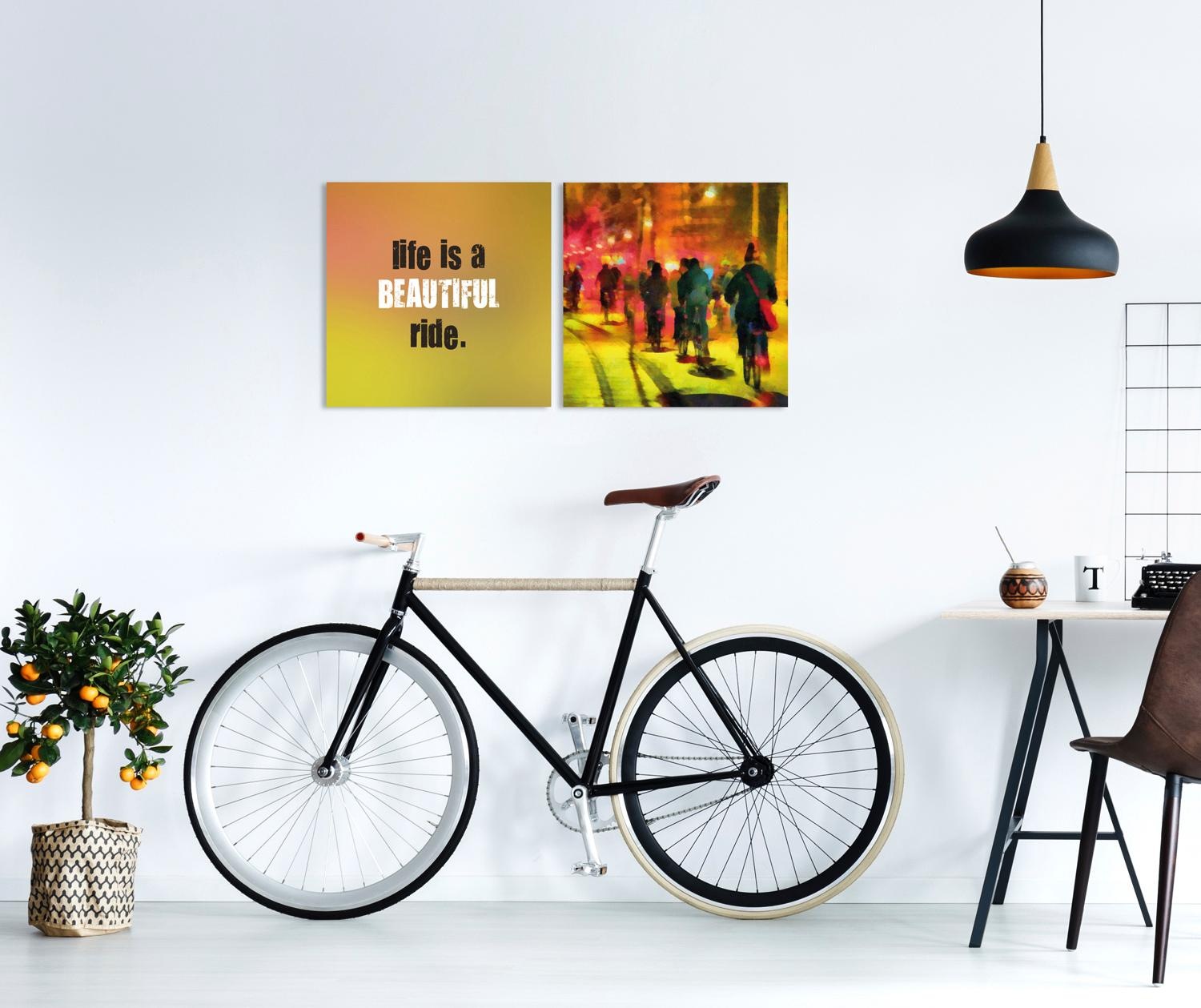 queence Tableau sur toile »Beautiful« Set,  Premium-Leinwandstoff, Handarbeit aus Deutschland, Spruch, 2er Set