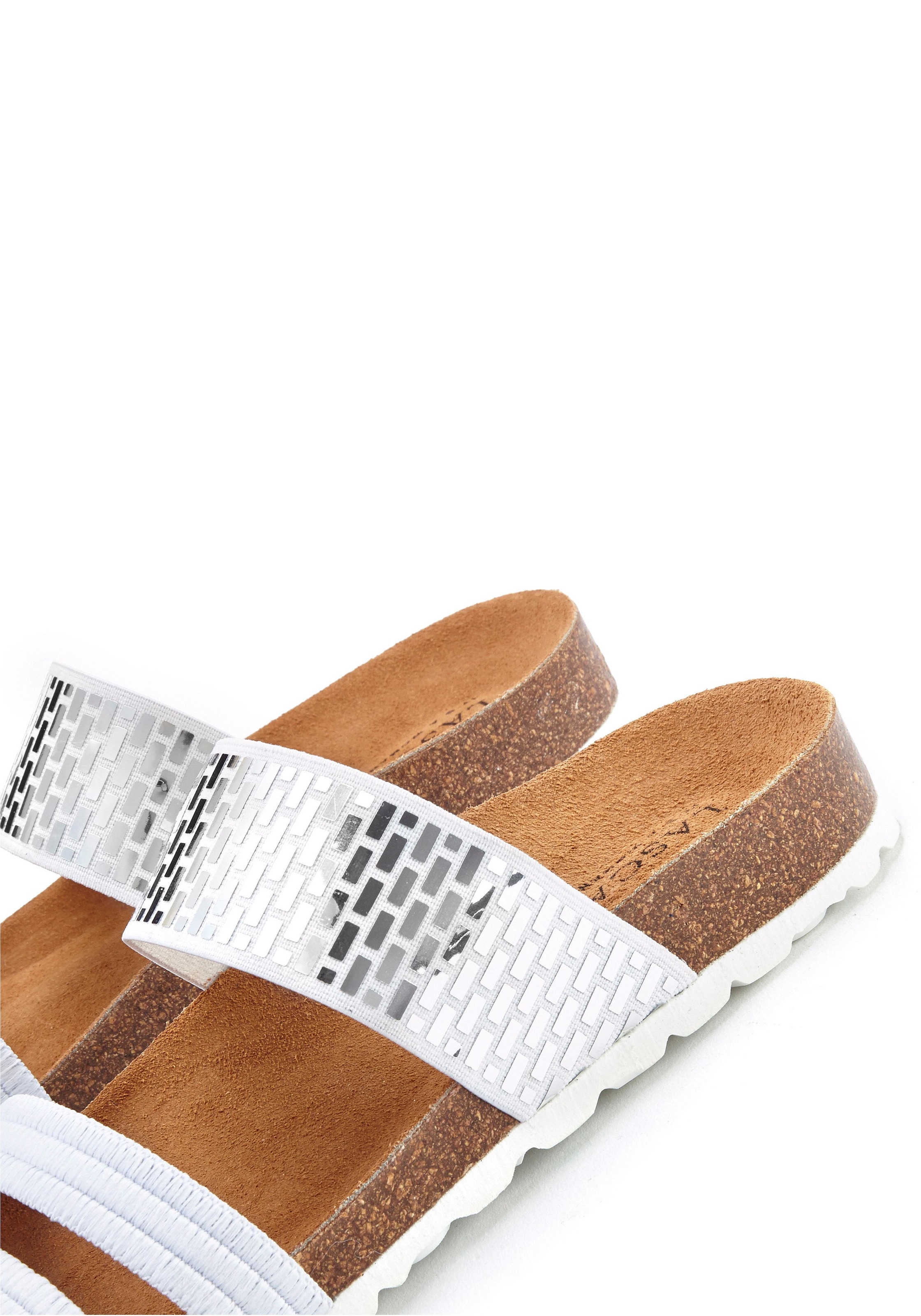 LASCANA Pantolette »Mule, Sandale, offener Schuh,«, mit Komfortkorkfussbett aus Leder und elastischen Riemchen