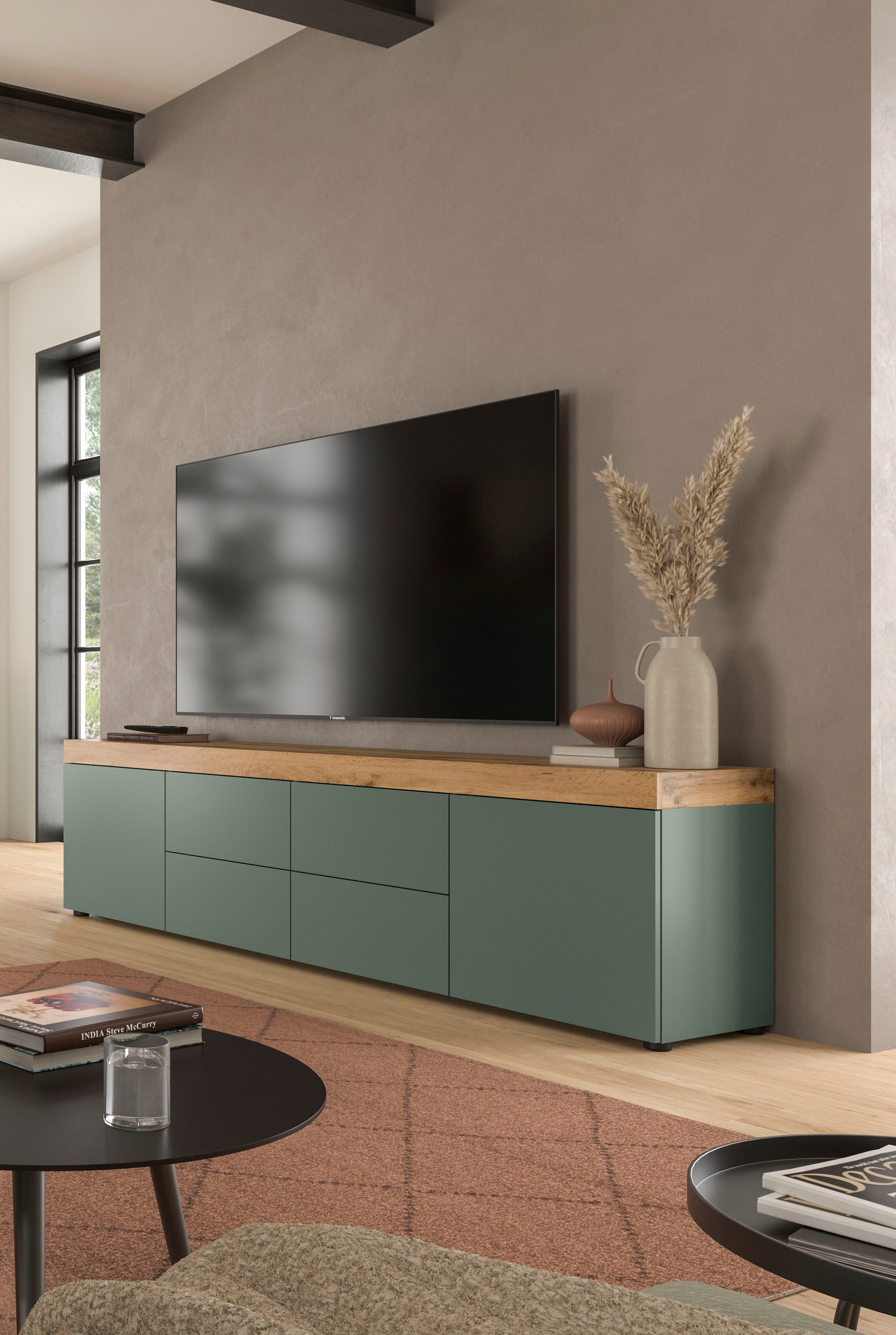 GOODproduct Table basse »MAMBO, TOPSELLER!, Breite 200 cm, 2 Türen, 4 Schubkästen, 4 Fächer« 1 cuis tlg. Lowboard, meuble TV bas, meuble TV, salon