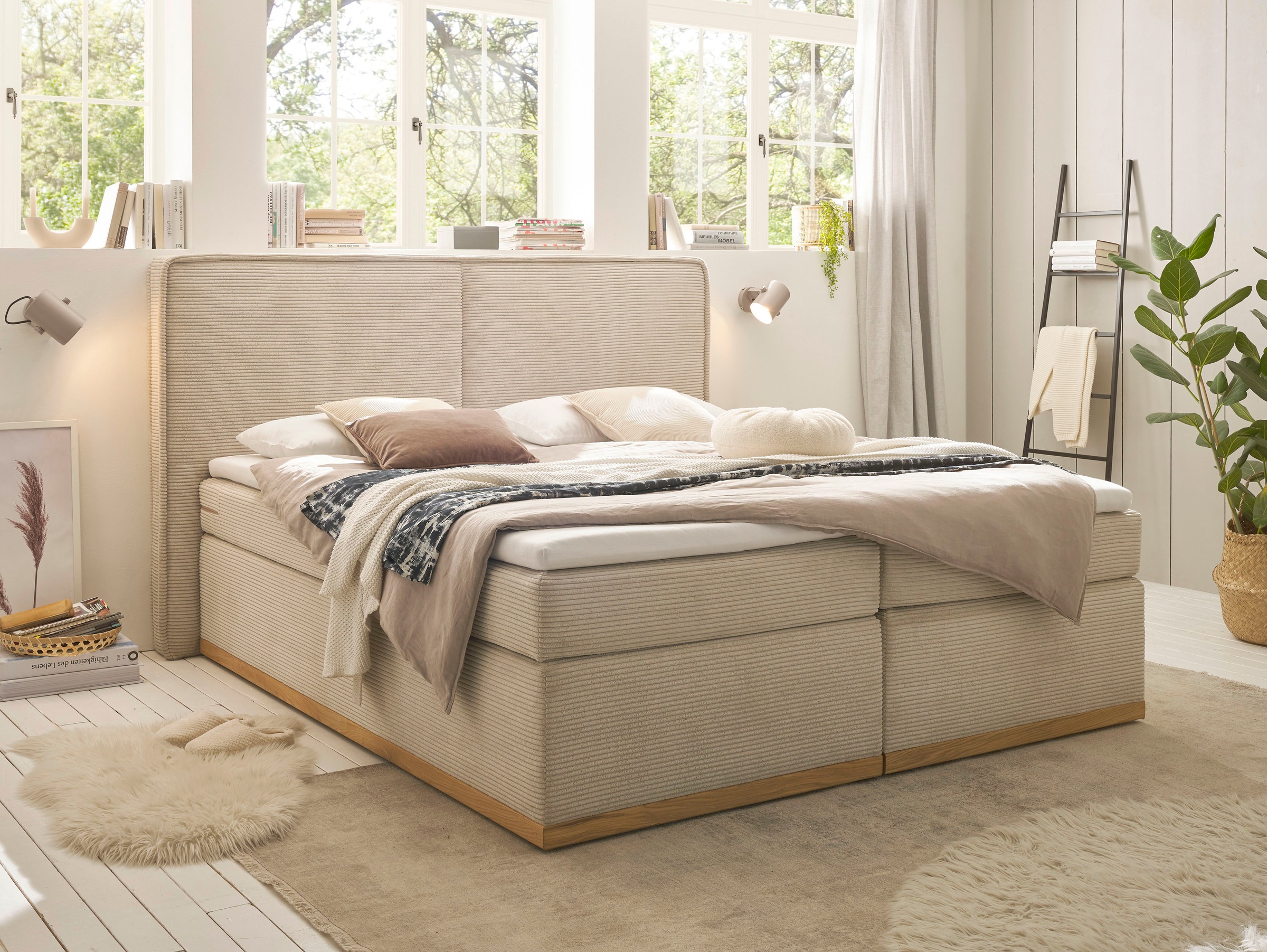 Home affaire Boxspringbett »SHERWOOD Hotelbett, Polsterbett«, Hochwertiger Cord,weiche Velours-Struktur, mit Topper, Eiche