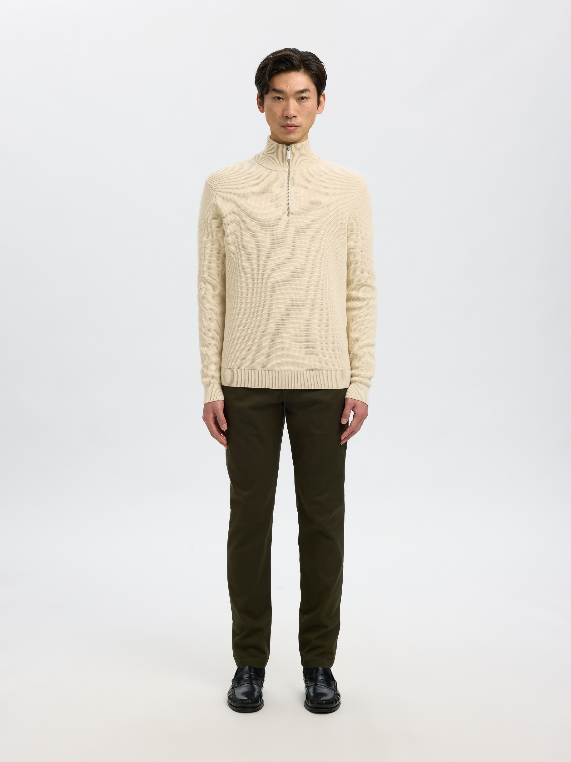 SELECTED Troyer »SLHDANE LS KNIT STRUCTURE HALF ZIP NOOS« Baumwolle, regular fit