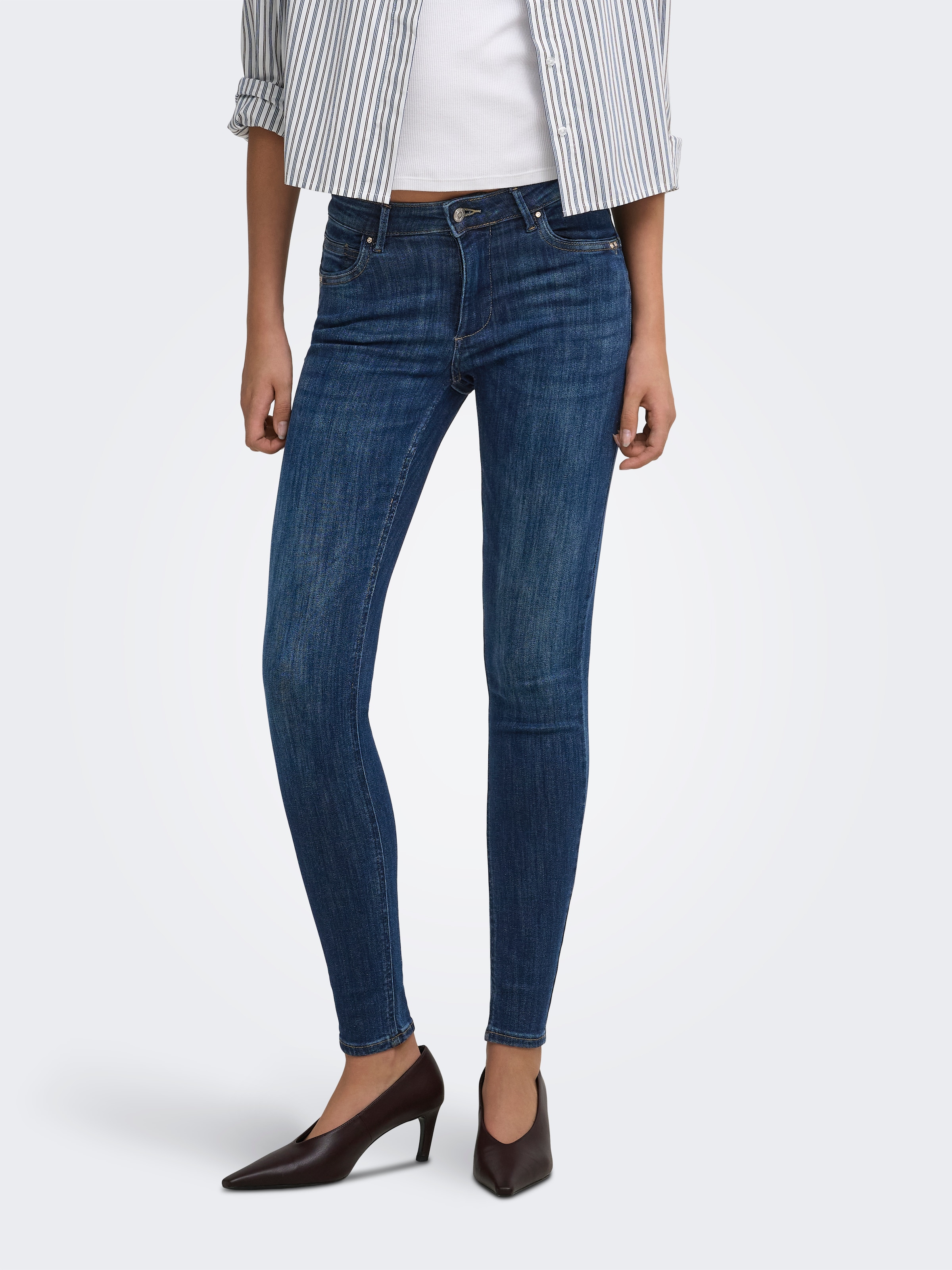 Image of ONLY Skinny-fit-Jeans "ONLPOWER MID PUSH UP DET SK DNM" Baumwollmischung