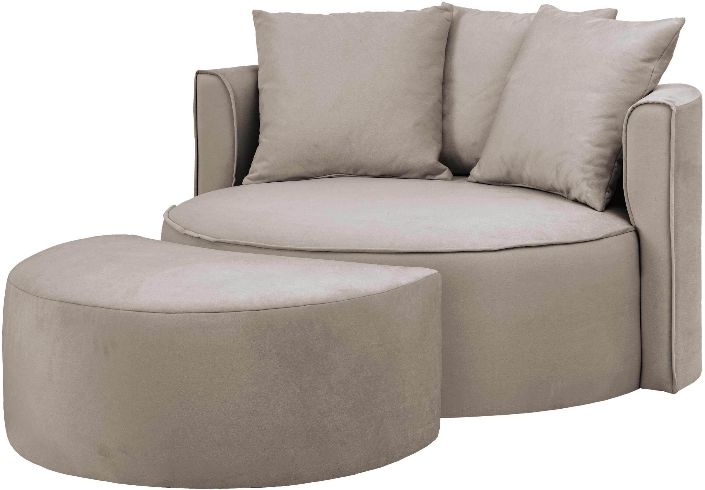 LeGer Home by Lena Gercke XXL-Sessel »Isalie, Rundsessel mit Hocker, Lesesessel, Loveseat, Big-Sessel«, (Set), trendige Stoffe, mit 3 Zierkissen, grosse Sitzfläche