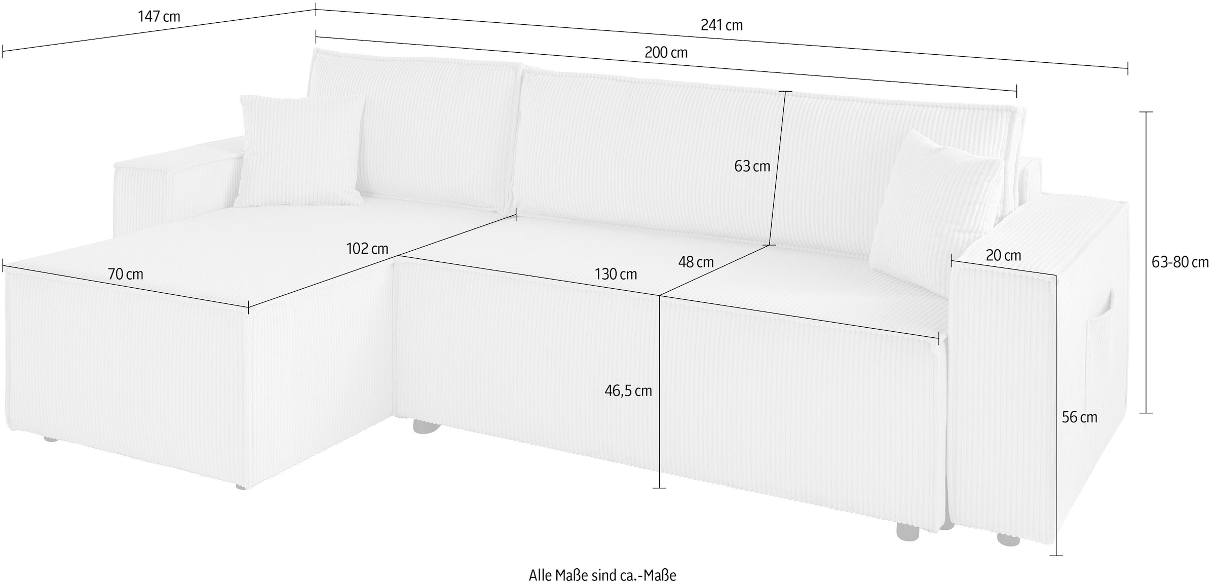 GOODproduct Ecksofa »CASSI L-Form, 241cm - OTTO. Verlässliche Qualität.« Schlaffunktion (133/200) ,Bettkasten, Recamiere links/rechts, Cord