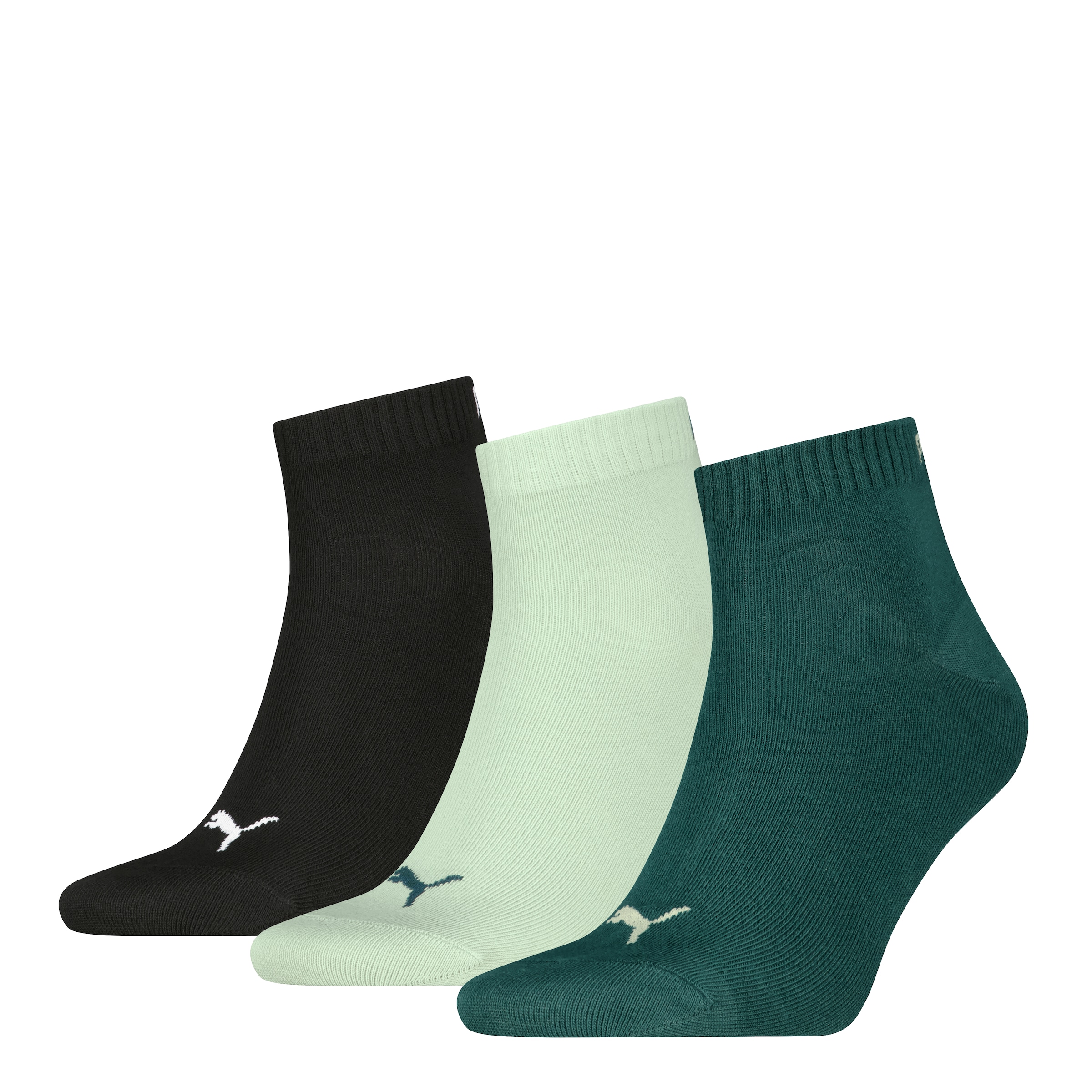Image of PUMA Kurzsocken "PUMA UNISEX QUARTER PLAIN 3P" 3 Paar, Atmungsaktiv, Rippenbündchen, weiche Baumwollmischung