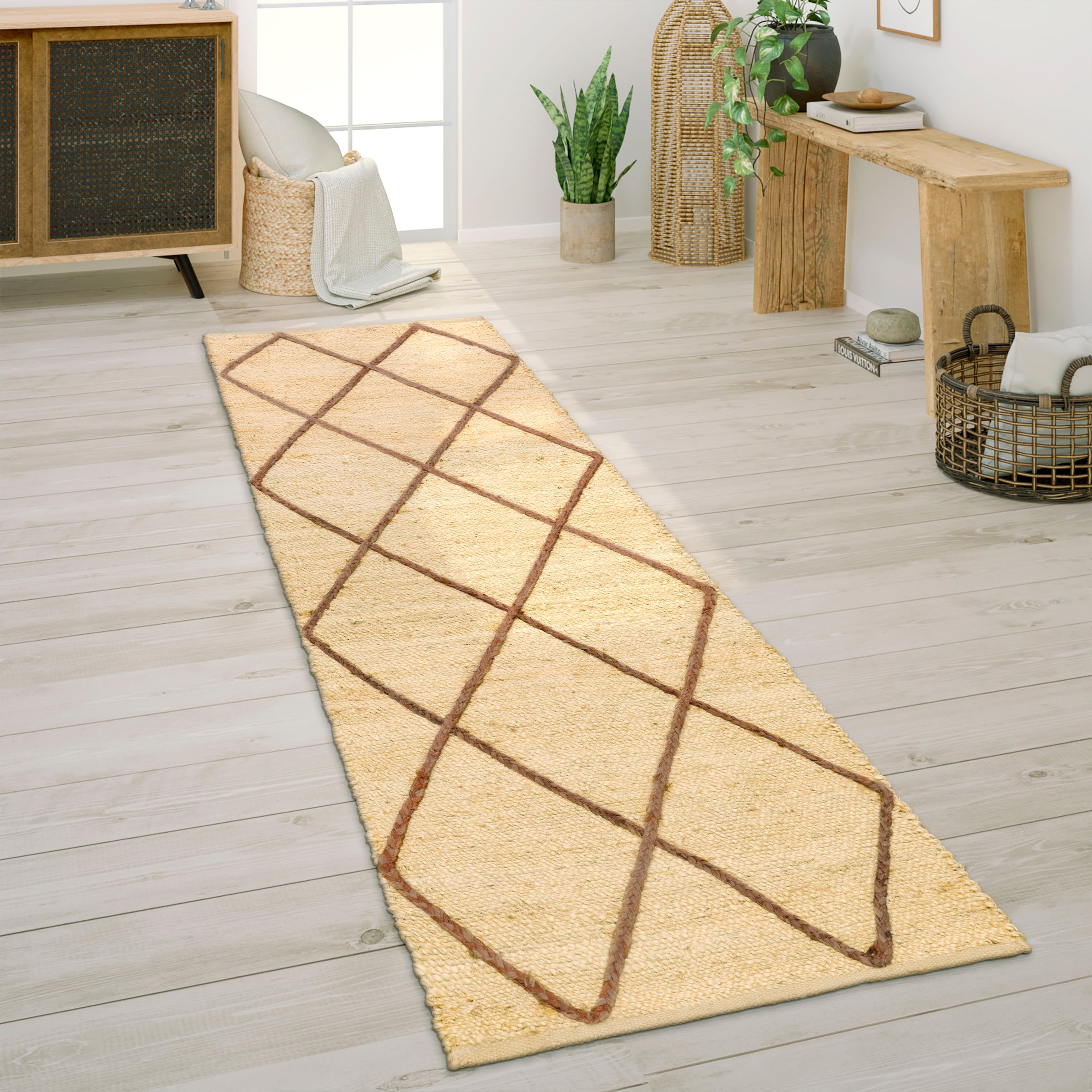 Image of Paco Home Teppich "Skive 685" rechteckig 13 mm Höhe handgeflochten, Rauten Muster, Naturfaser, auch als Läufer