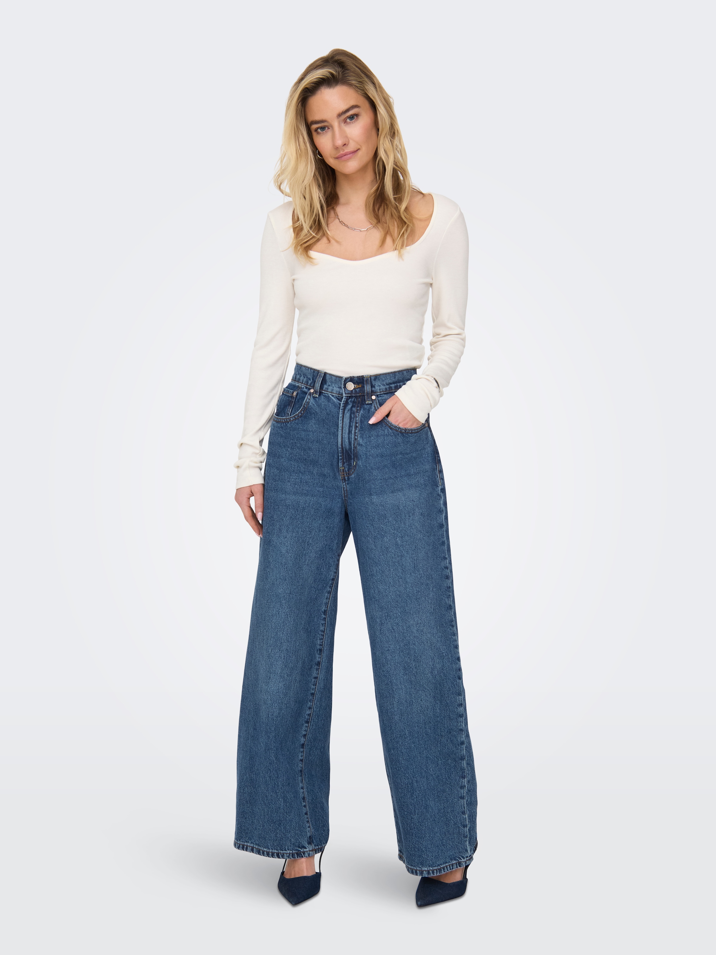 ONLY Jeans taille haute »ONLHOPE HW WIDE DNM ADD465 NOOS« Baumwolle