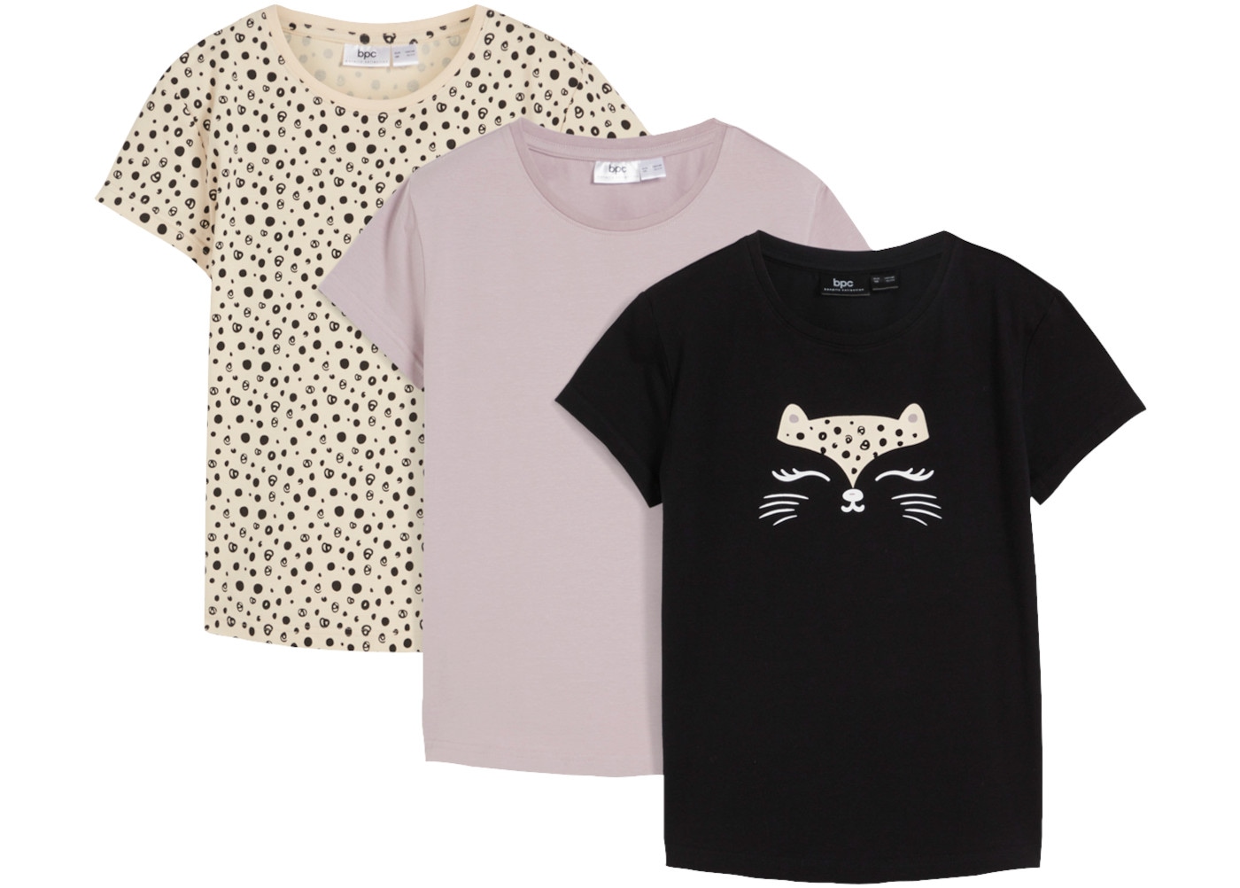 Image of bonprix T-Shirt Packung, 3er, aus Baumwolle, mit Elasthan-Anteil, Kurzarm-Design, Regular Fit