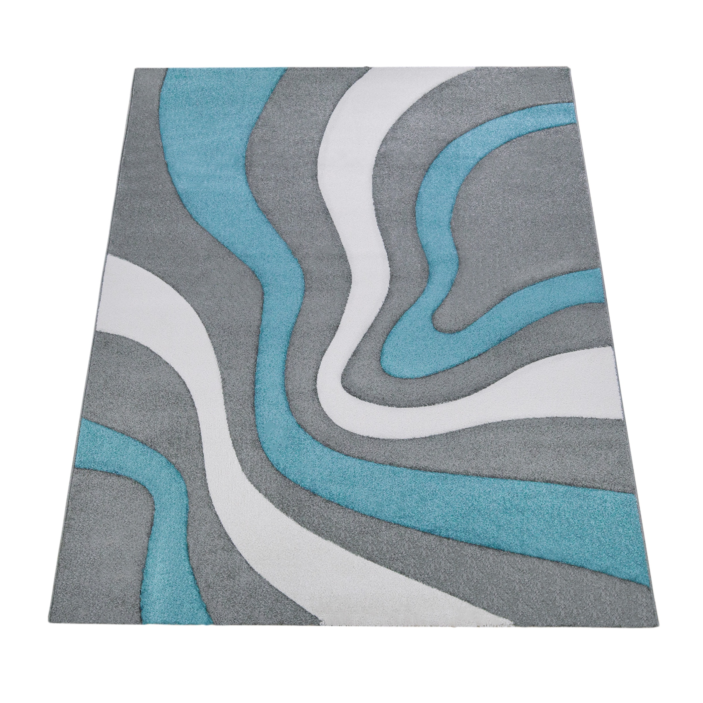Paco Home - Tapis De Créateur Avec Contours Découpés Motif à Carreaux En Turquoise Gris 80x300 cm