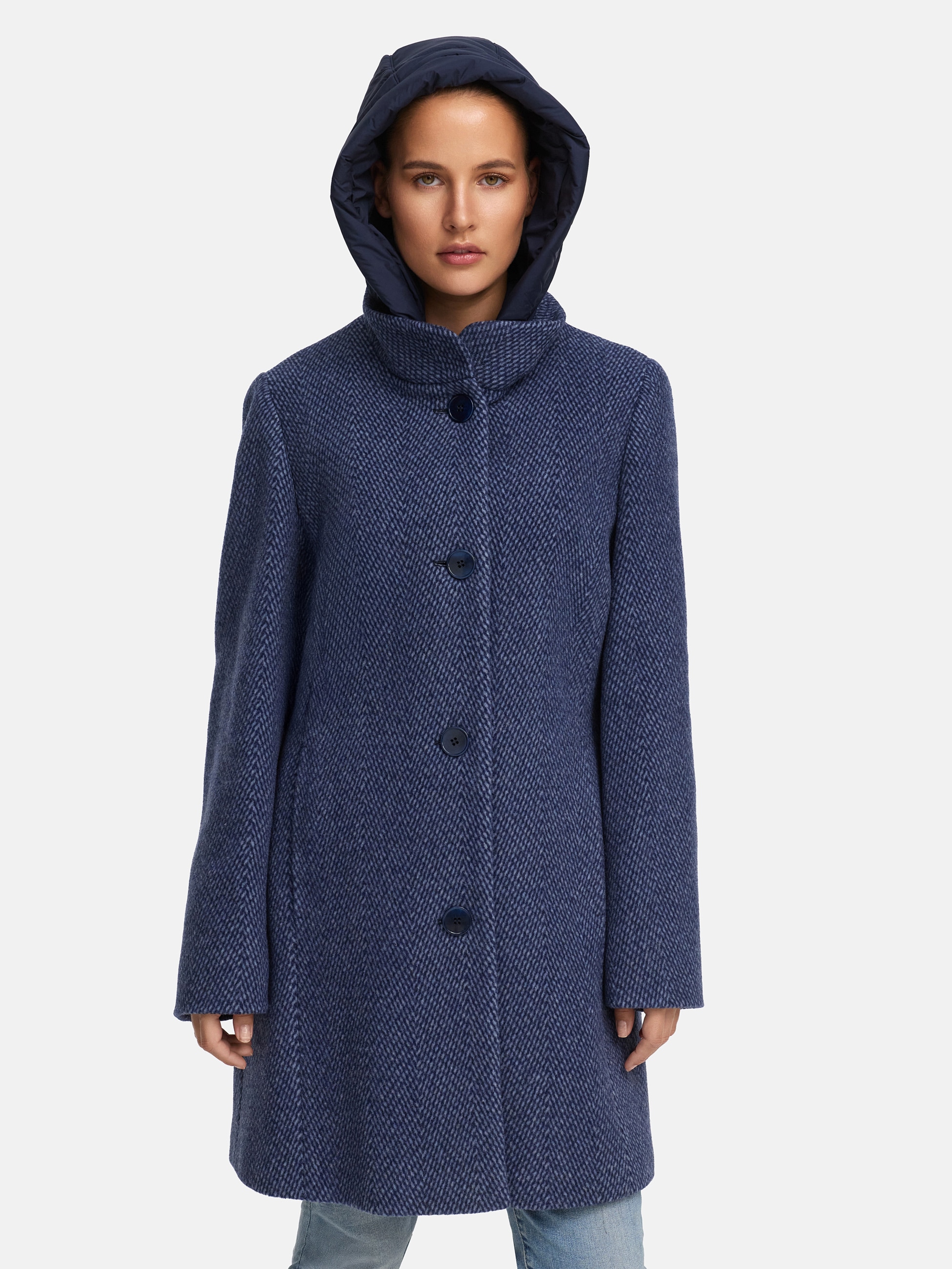Image of MANISA Wolljacke mit Kapuze mit Stehkragen und Kapuze, in Tweed-Optik