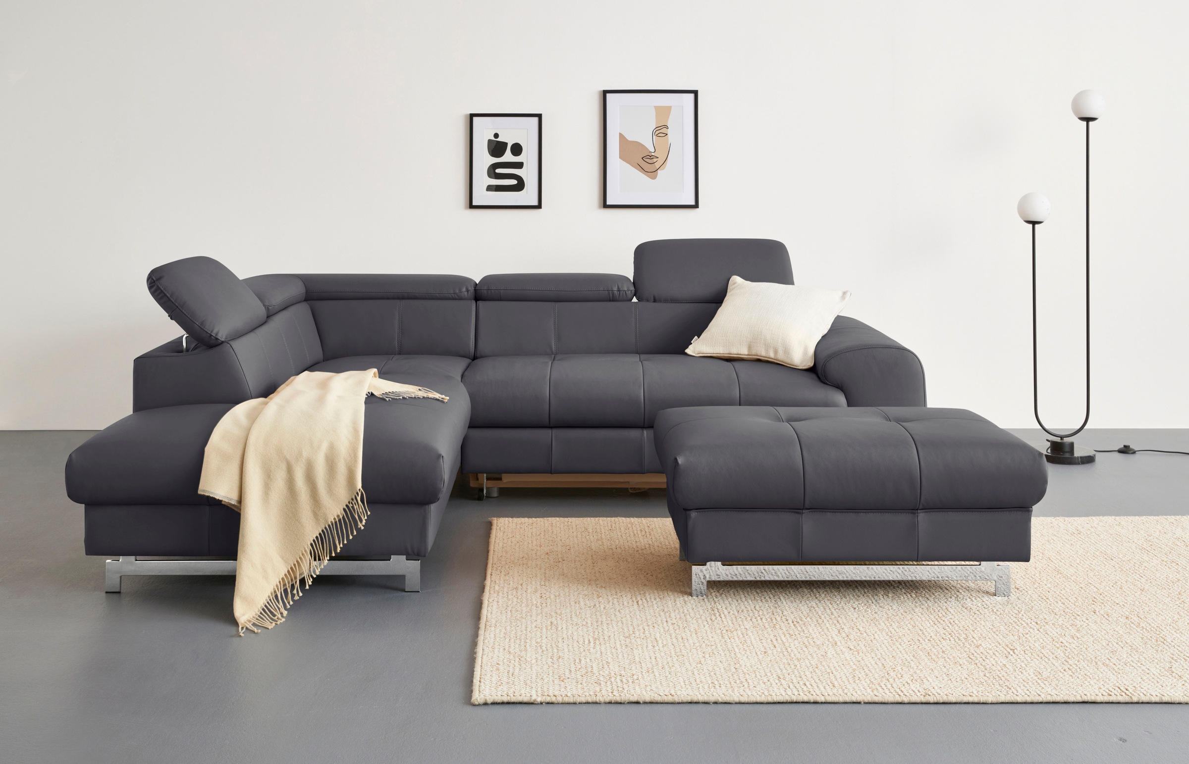 COTTA Ecksofa »Chef L-Form«, mit Kopfteilverstellung, edle Metallkufen, wahlweise mit Bettfunktion
