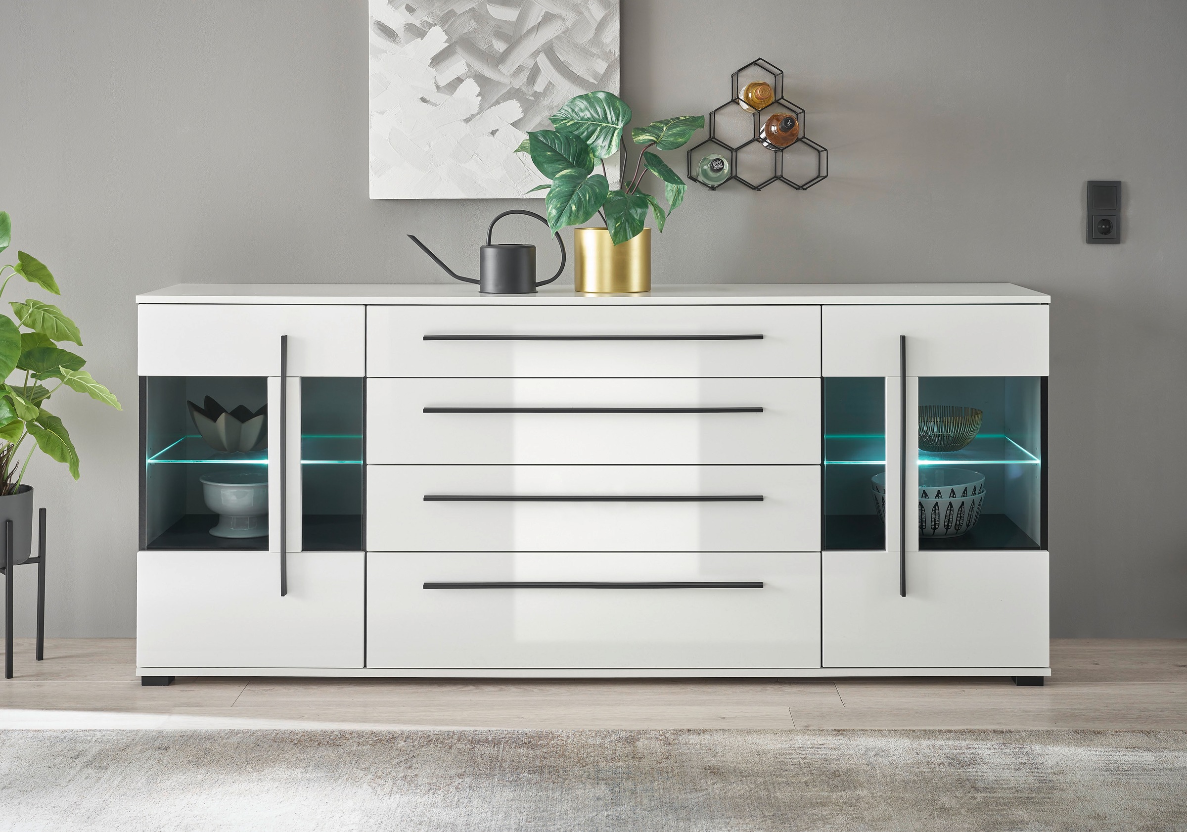 Home affaire Sideboard »Cantara, moderner Schrank, Kommode in Eiche Evoke oder weiss« schwarze Stangengriffe, ausreichend Stauraum, vielseitig einsetzbar