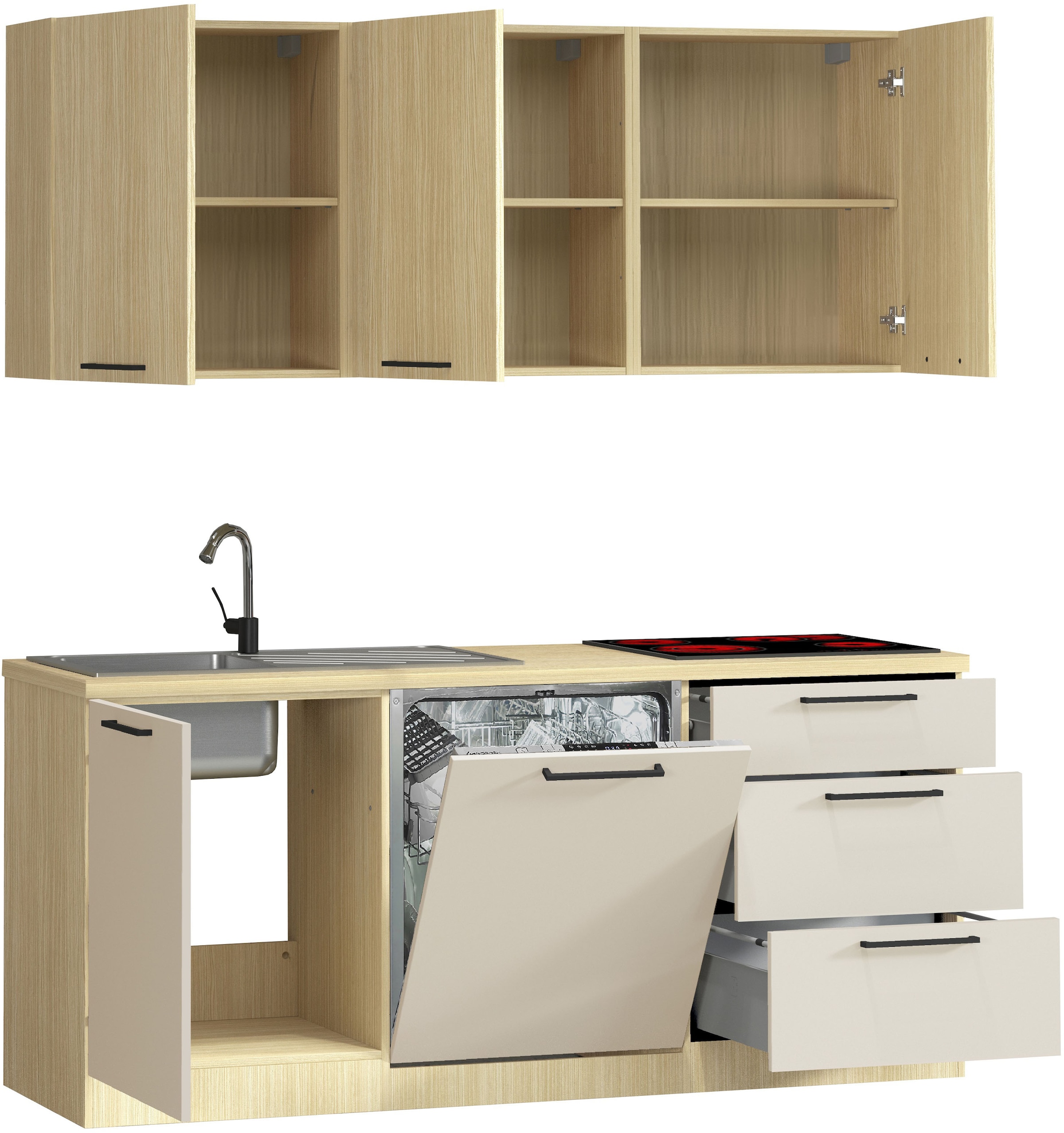 KOCHSTATION Kitchenette »Luna, Küchenzeile mit Spüle + Siphon, ohne E-Geräte« Breite 182 cm,Türen mit Soft-Close Funktion, Metalgriffe,Made in Italy