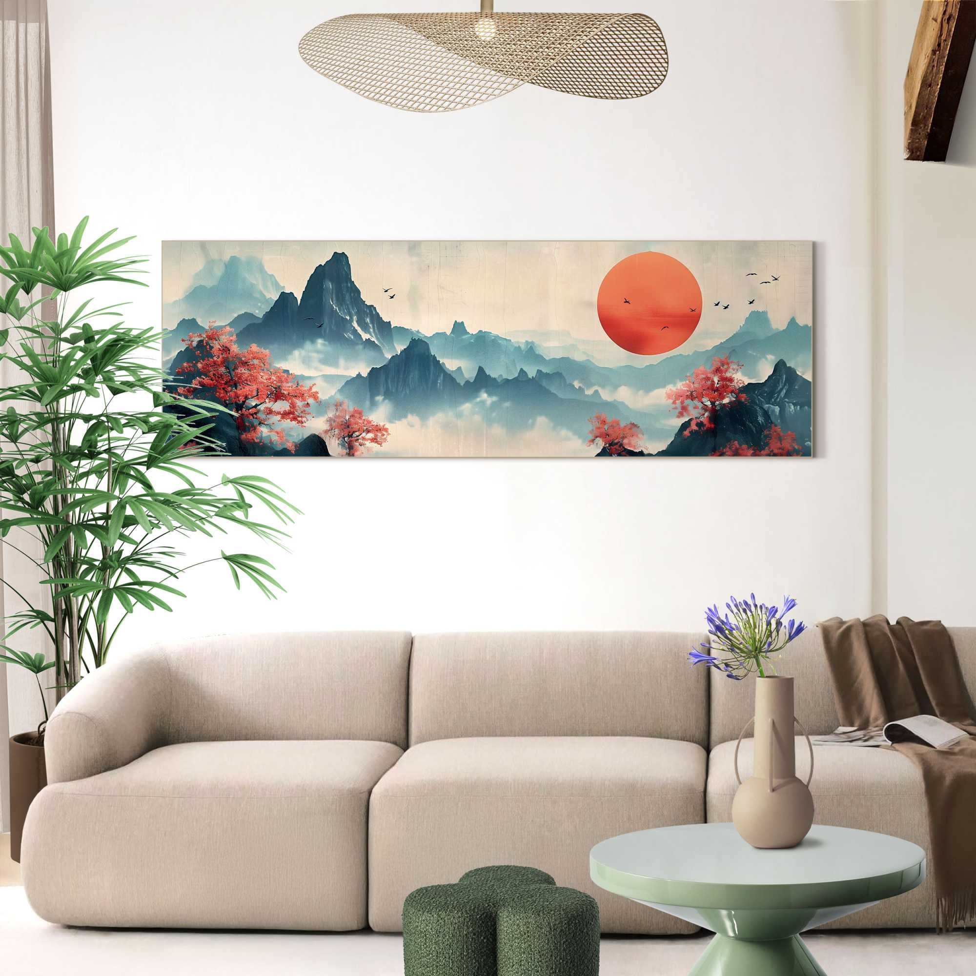 Image of Reinders XXL-Wandbild "Japanische Berge" Landschaften 1 Stk. tlg. Wohnzimmer - Blau - MDF - Landschaften - 156x52 cm