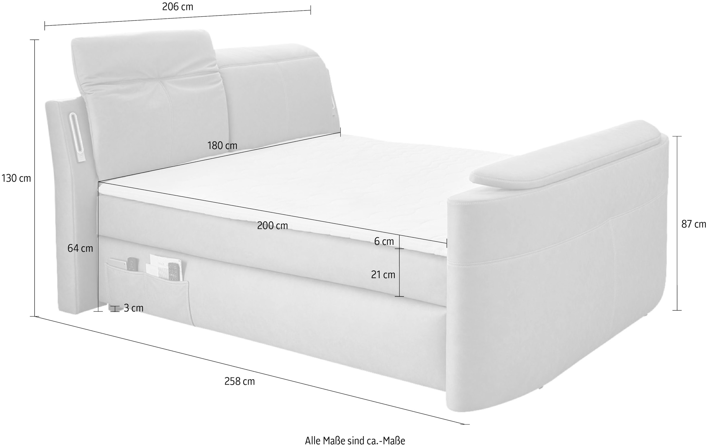 Jockenhöfer Gruppe Lit boxspring »Movie Star in der Grösse 180x200cm« avec élévateur TV escamotable et télécommande, appuie-têtes réglables