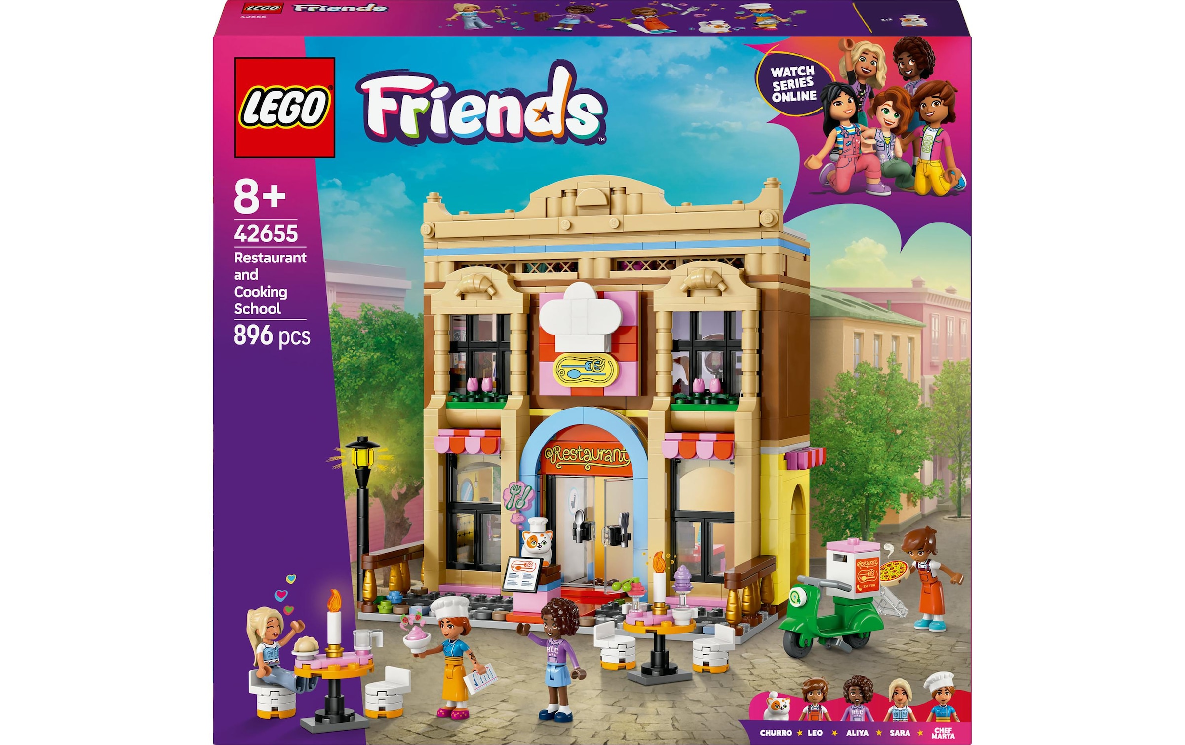 LEGO® Spielbausteine »Friends Restaurant und Kochschule 42655«, (896 St.)