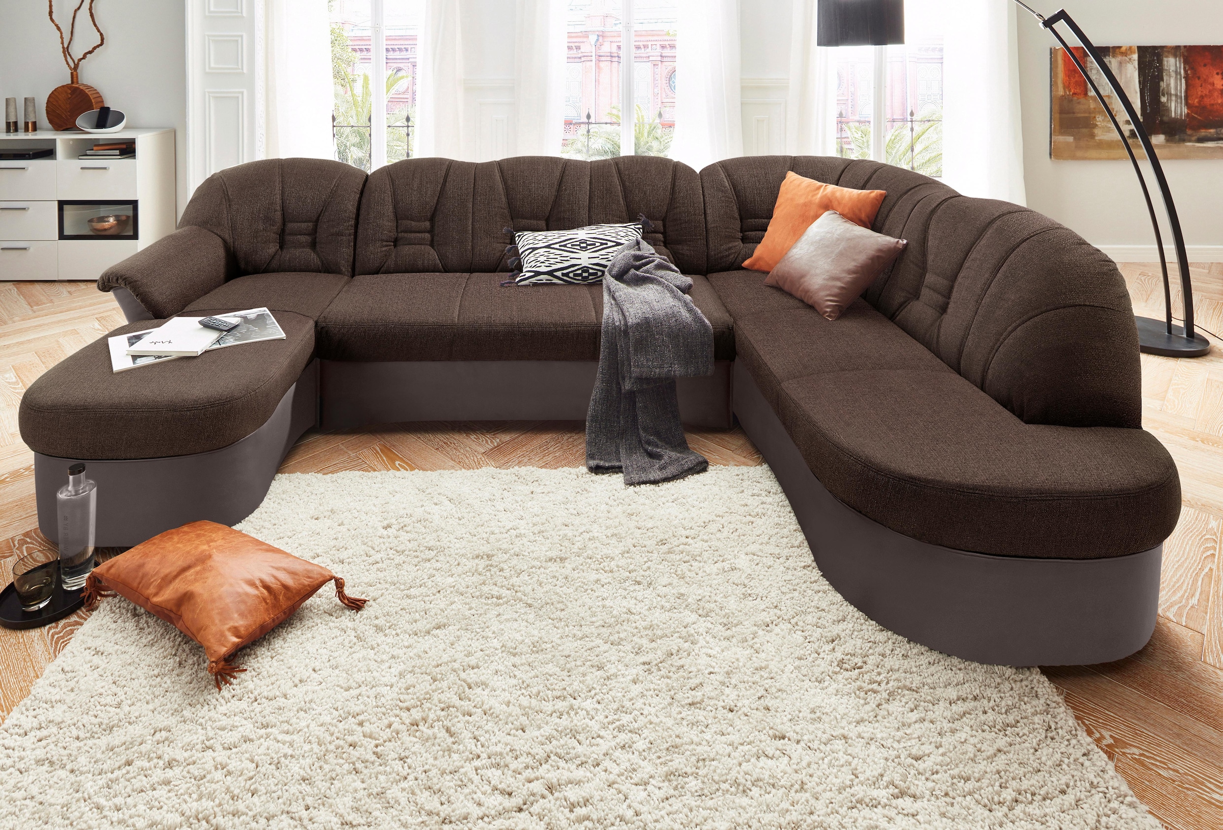 Image of DOMO collection Wohnlandschaft "ELVA 293x180x84 cm, elegante Rückensteppung, U-Form" whlw. mit Bettfunktion und Federkern